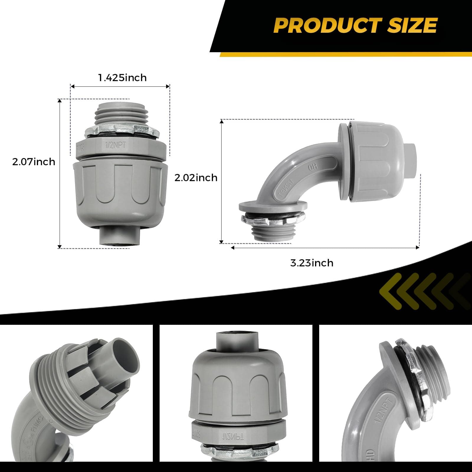 HDHAODA Conduit Connectors 1/2 Inch Liquid Tight NPT Non-Metallic Flexible PVC F - Thumbnail 2