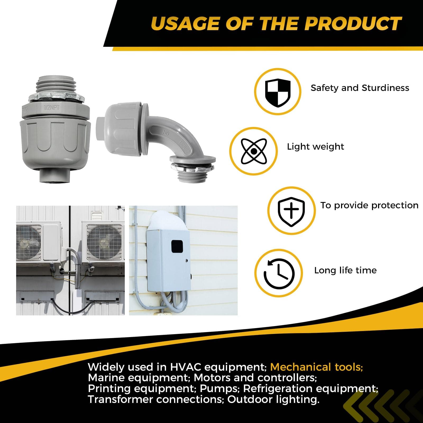 HDHAODA Conduit Connectors 1/2 Inch Liquid Tight NPT Non-Metallic Flexible PVC F - Thumbnail 4