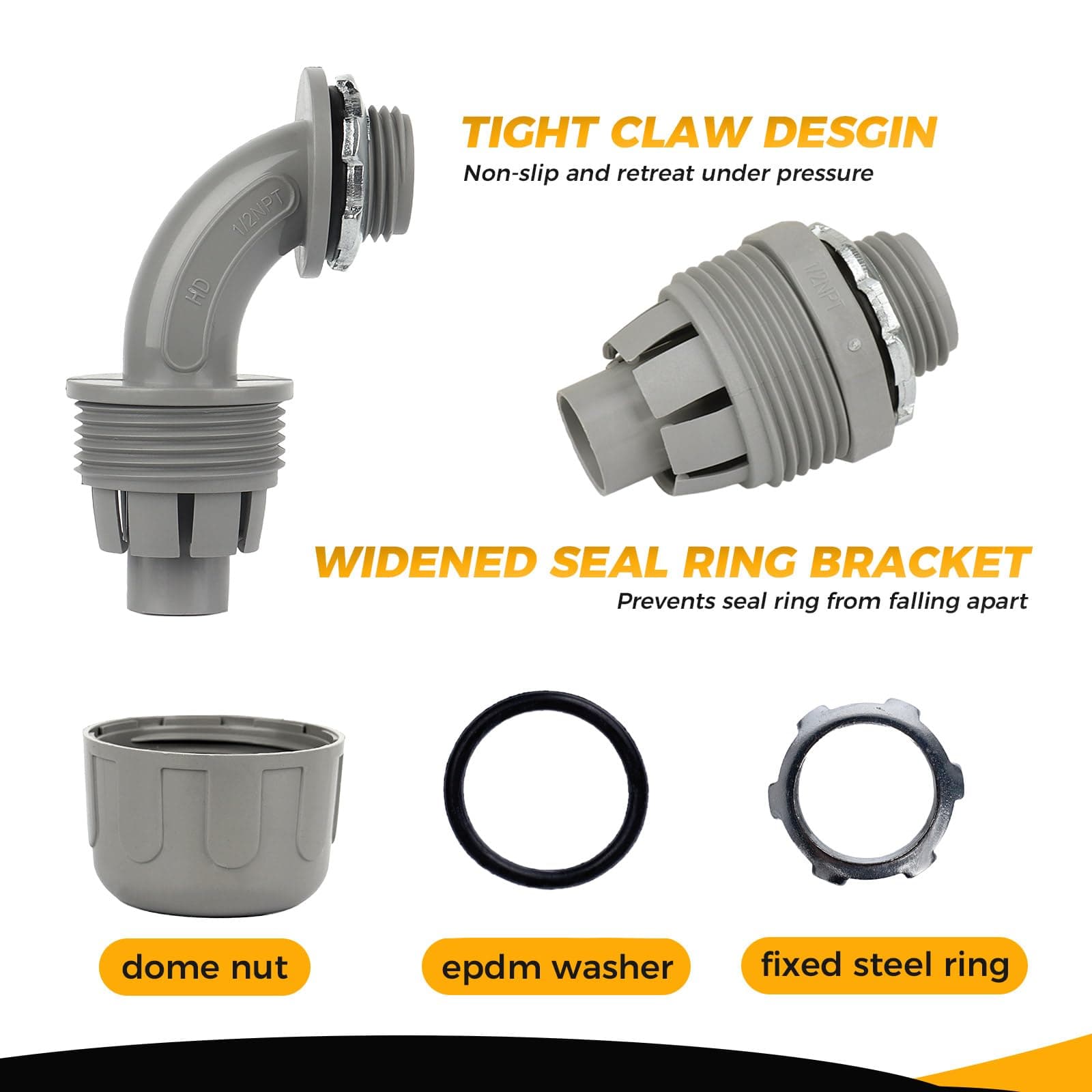 HDHAODA Conduit Connectors 1/2 Inch Liquid Tight NPT Non-Metallic Flexible PVC F - Thumbnail 3