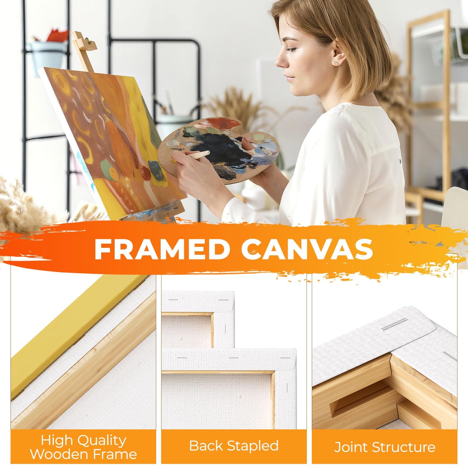 Large Framed Canvas Blank 16x20 - DIY Painting Art with Sturdy Wooden Frame, Mod - Thumbnail 3