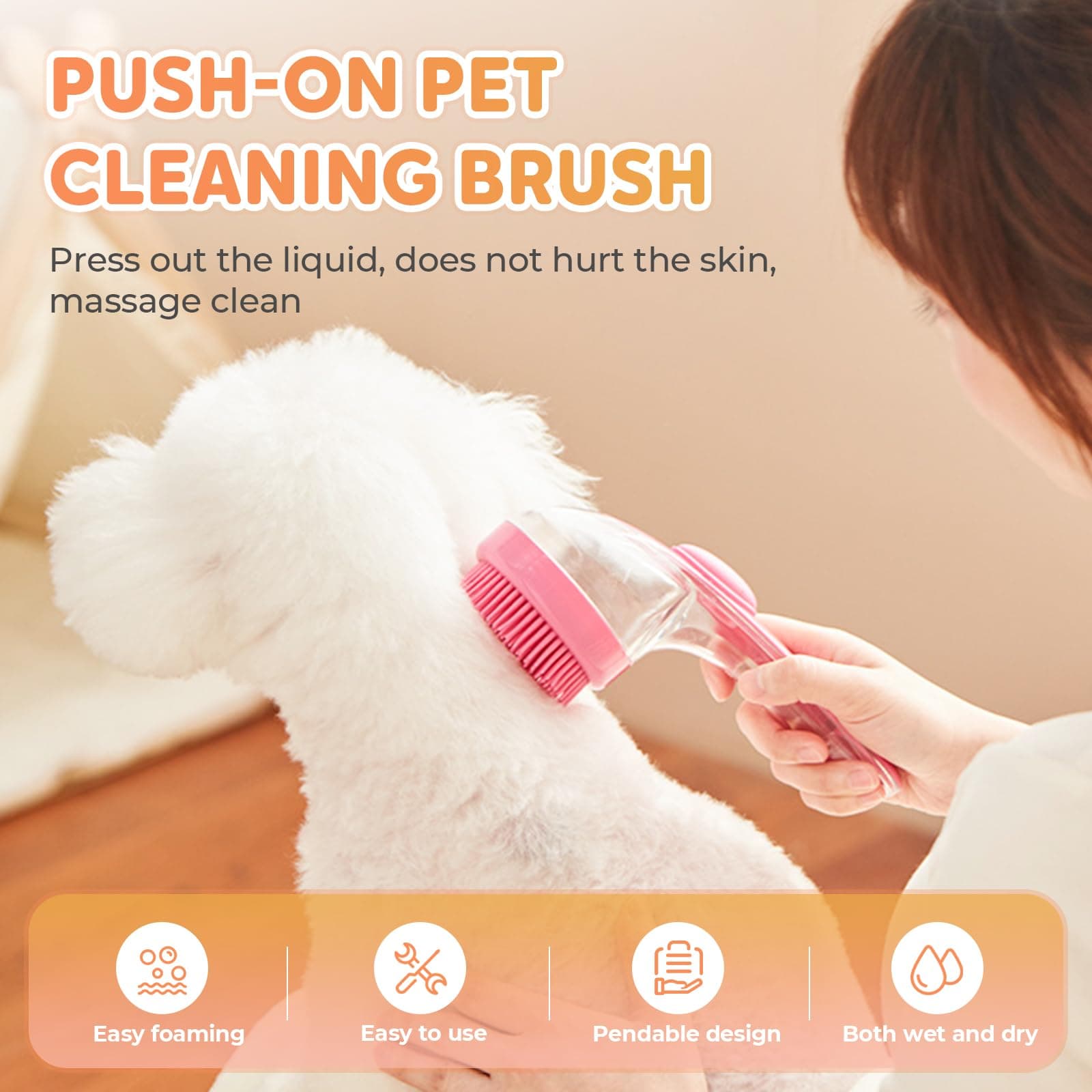 Pet Bath Brush with Shampoo Dispenser, Dog Bath Brush and Grooming Massage Brush - Thumbnail 2