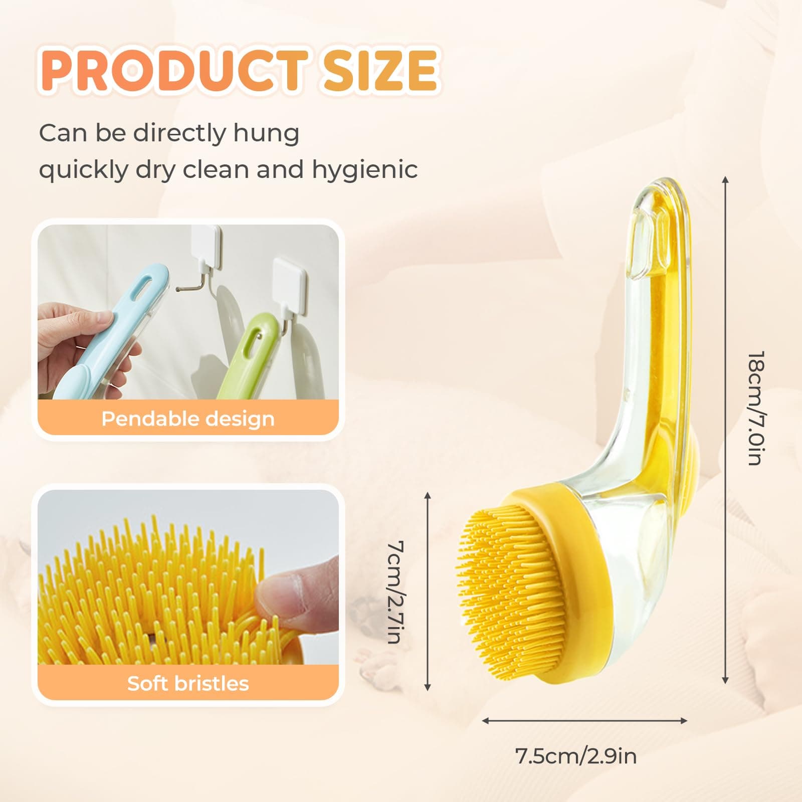 Pet Bath Brush with Shampoo Dispenser, Dog Bath Brush and Grooming Massage Brush - Thumbnail 7