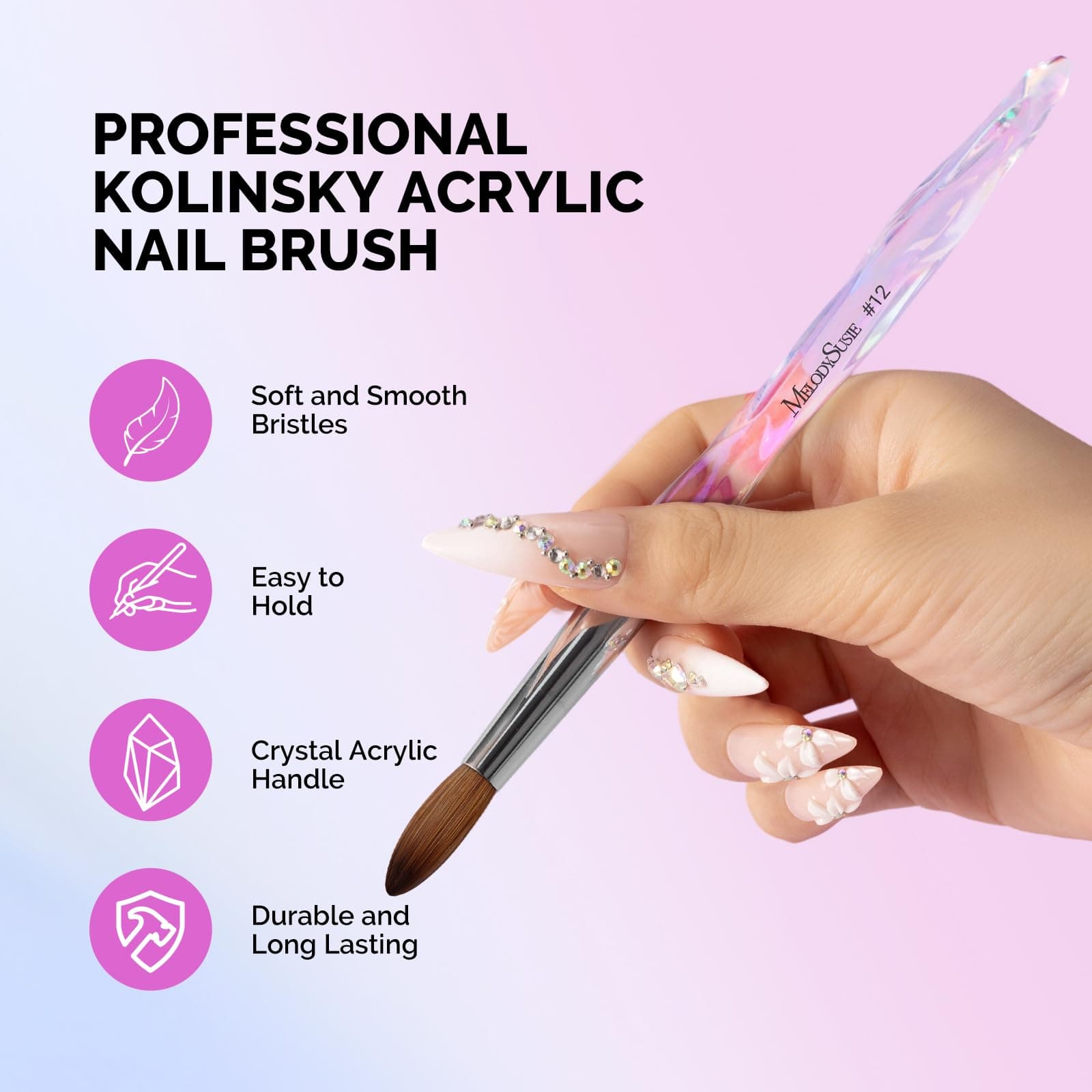 MelodySusie Kolinsky Acrylic Nail Brush, 100% Pure Kolinsky Hair, Professional N - Thumbnail 2