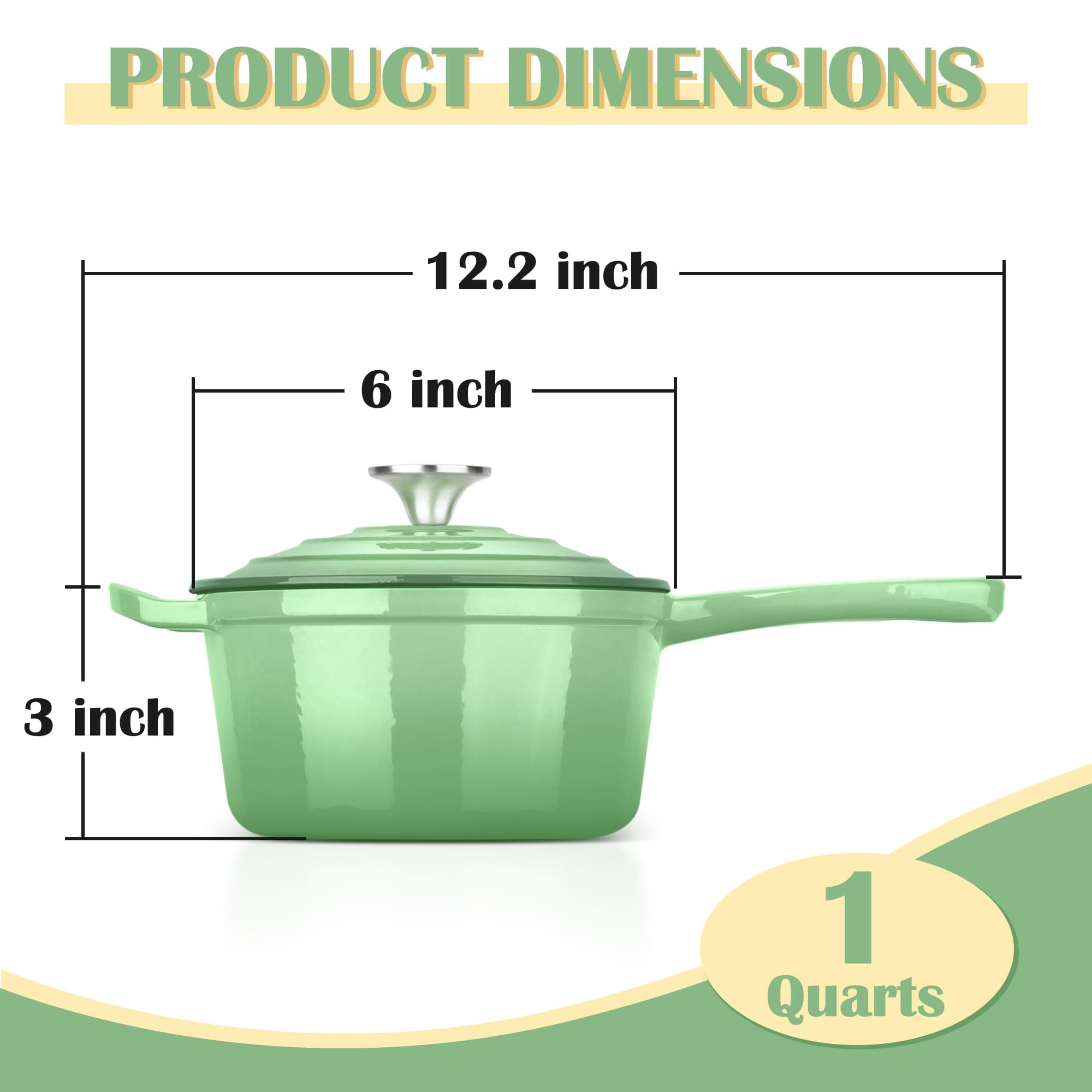 E-far Enameled Cast Iron Sauce Pan with Lid, 1 Quart Dutch Oven Saucepan, Mini S - Thumbnail 2