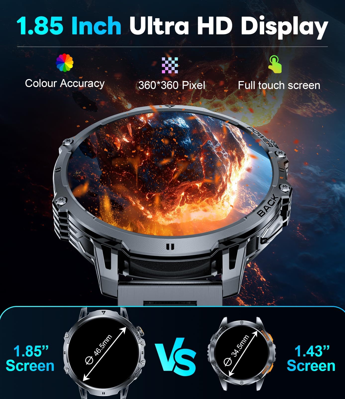 LIGE Smart Watches for Men with 50+Days Standby(1000mAh)/1.85" HD AMOLED Large S - Thumbnail 3