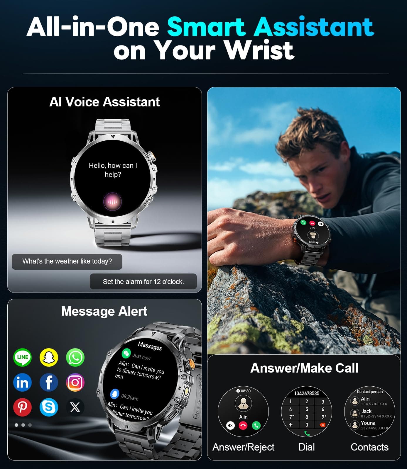 LIGE Smart Watches for Men with 50+Days Standby(1000mAh)/1.85" HD AMOLED Large S - Thumbnail 4