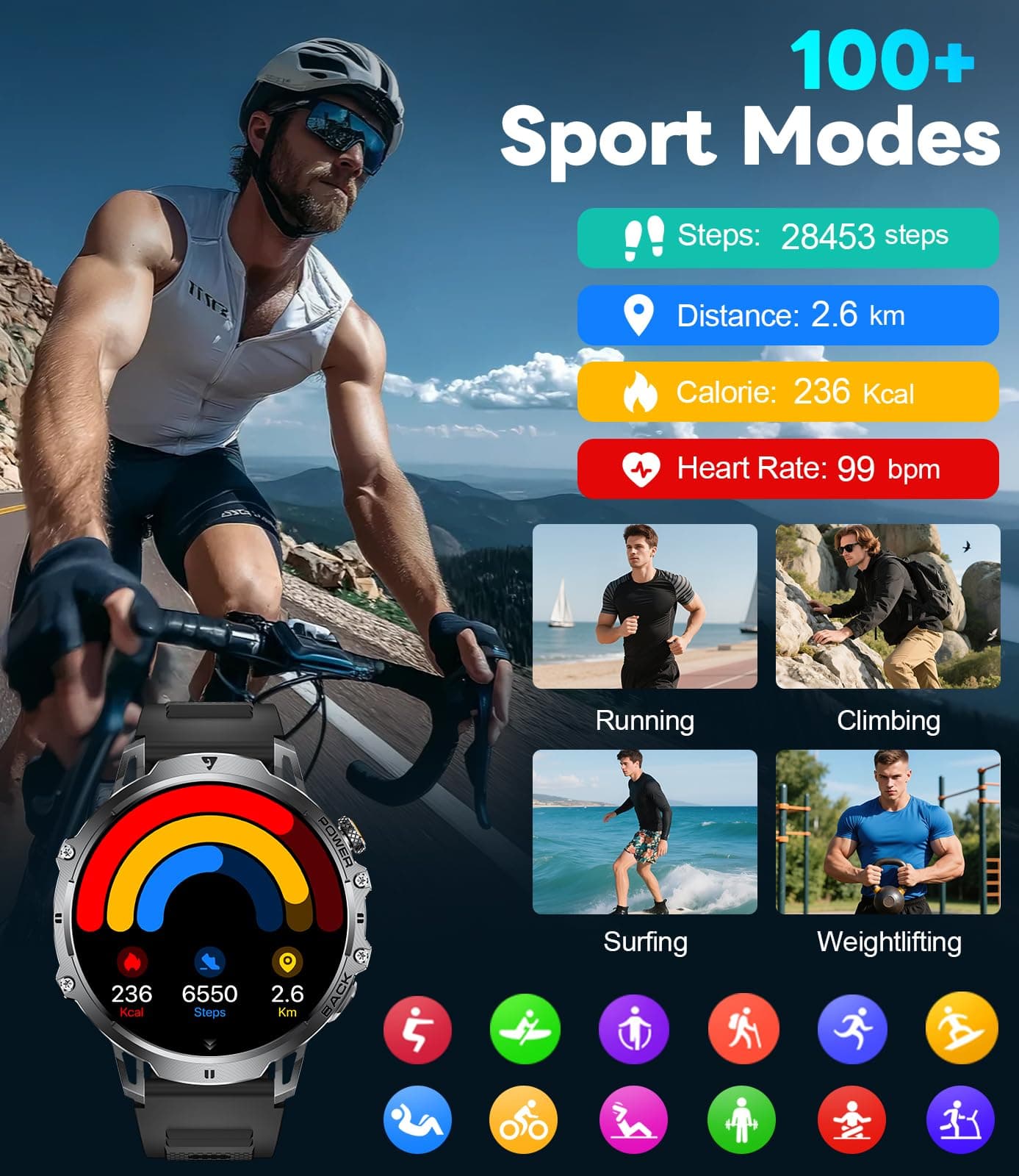 LIGE Smart Watches for Men with 50+Days Standby(1000mAh)/1.85" HD AMOLED Large S - Thumbnail 5