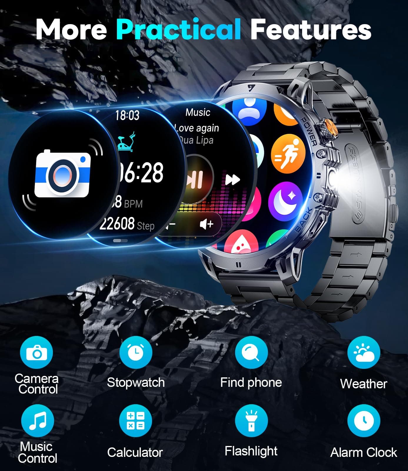 LIGE Smart Watches for Men with 50+Days Standby(1000mAh)/1.85" HD AMOLED Large S - Thumbnail 7