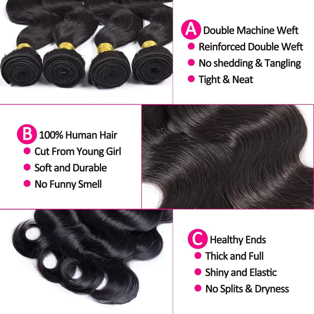 Human Hair Bundles Body Wave 8 10 12 14 Inch 100% Unprocessed Brazilian Body Wav - Thumbnail 3