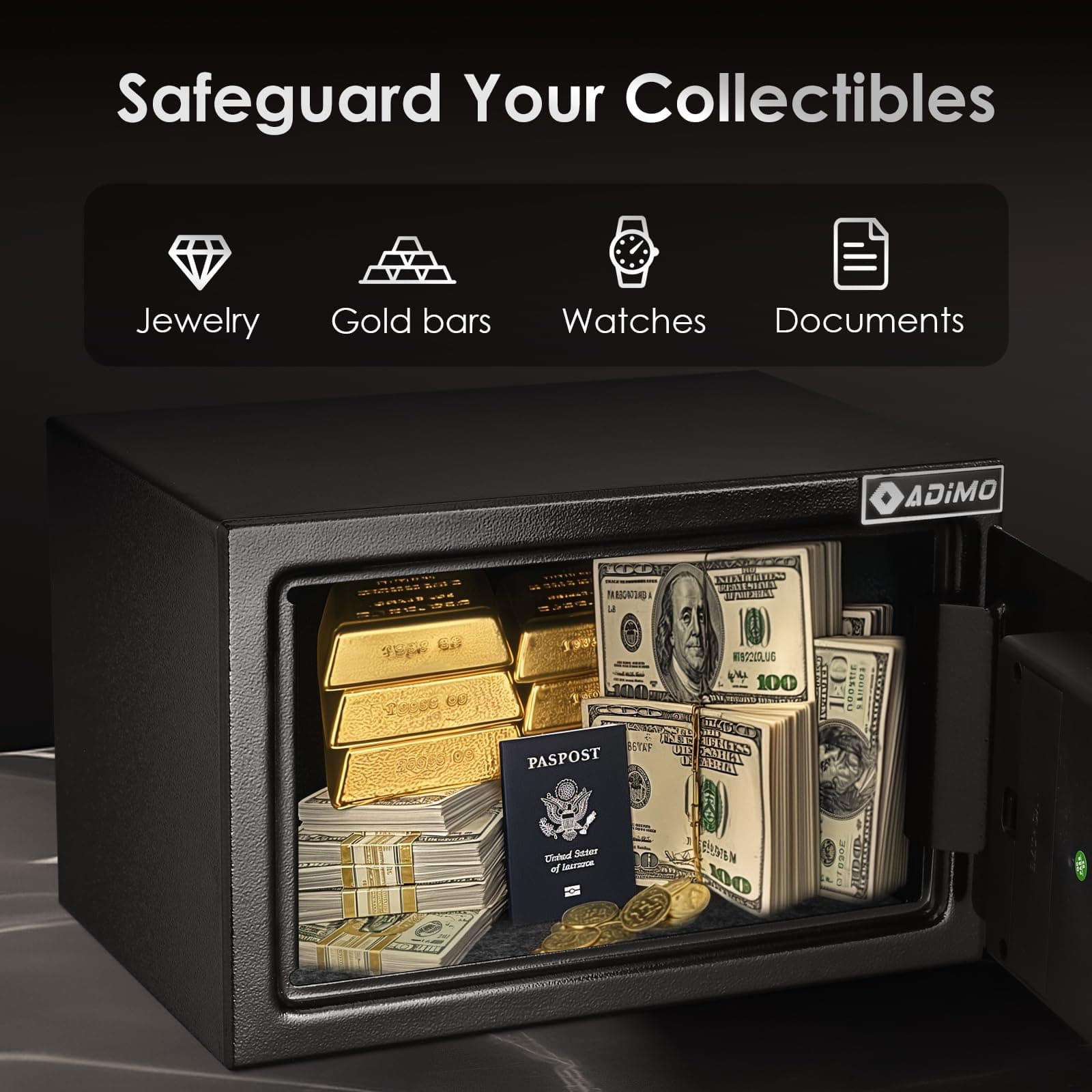 ADIMO Safe Box for College Dorm Room with Fireproof Waterproof Bag, Money Safe w - Thumbnail 6