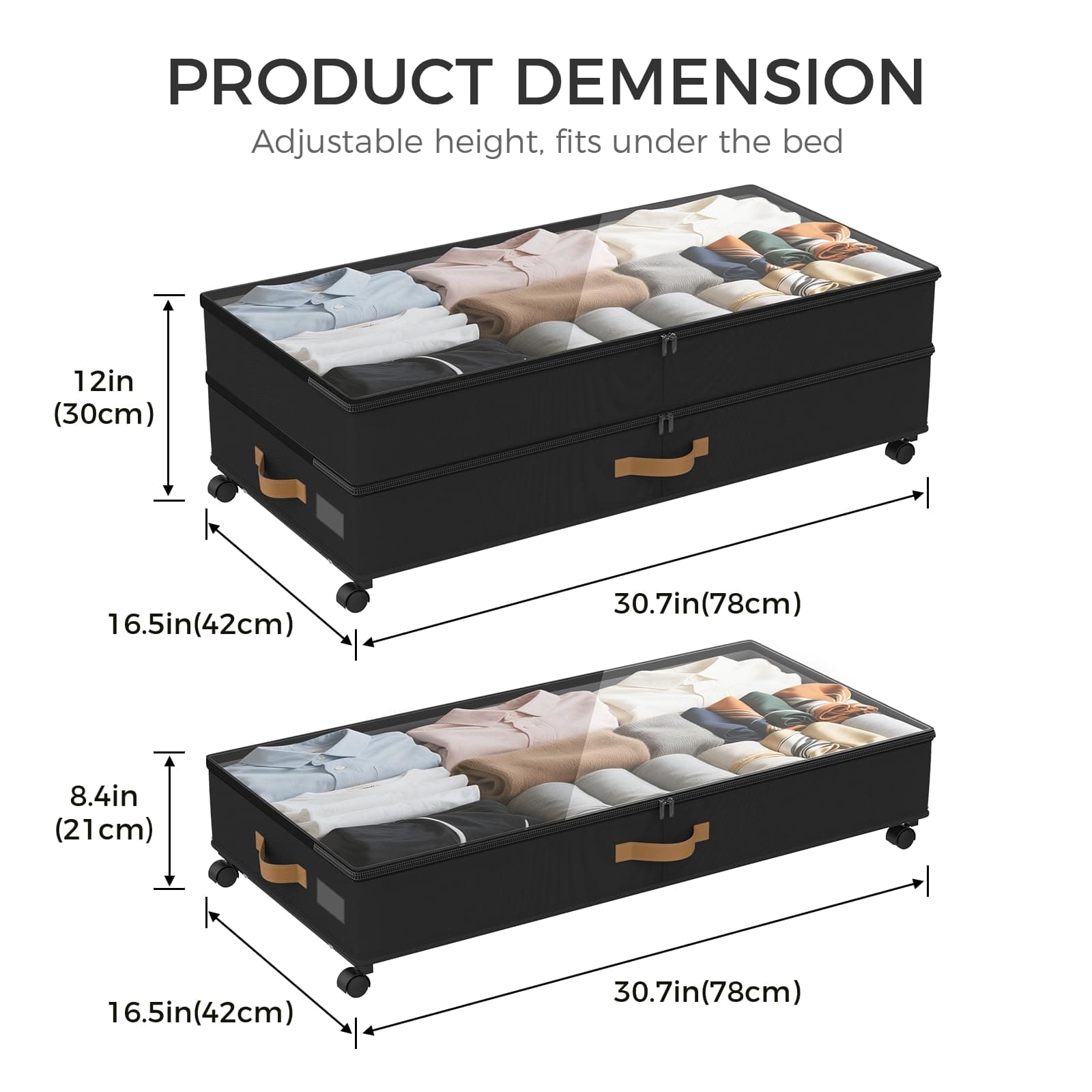 BETBEM Under Bed Storage with Wheels 2-Pack, 75L XXL Under the Bed Storage Conta - Thumbnail 2