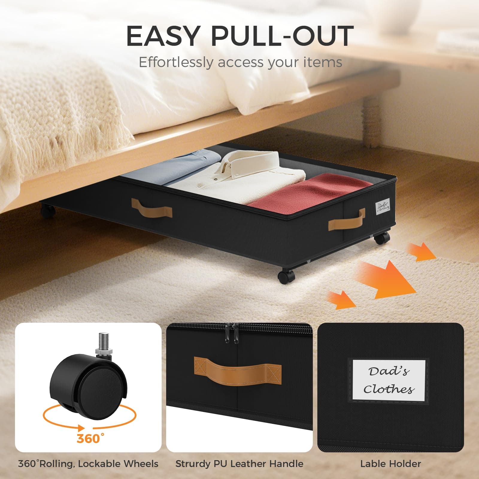 BETBEM Under Bed Storage with Wheels 2-Pack, 75L XXL Under the Bed Storage Conta - Thumbnail 5