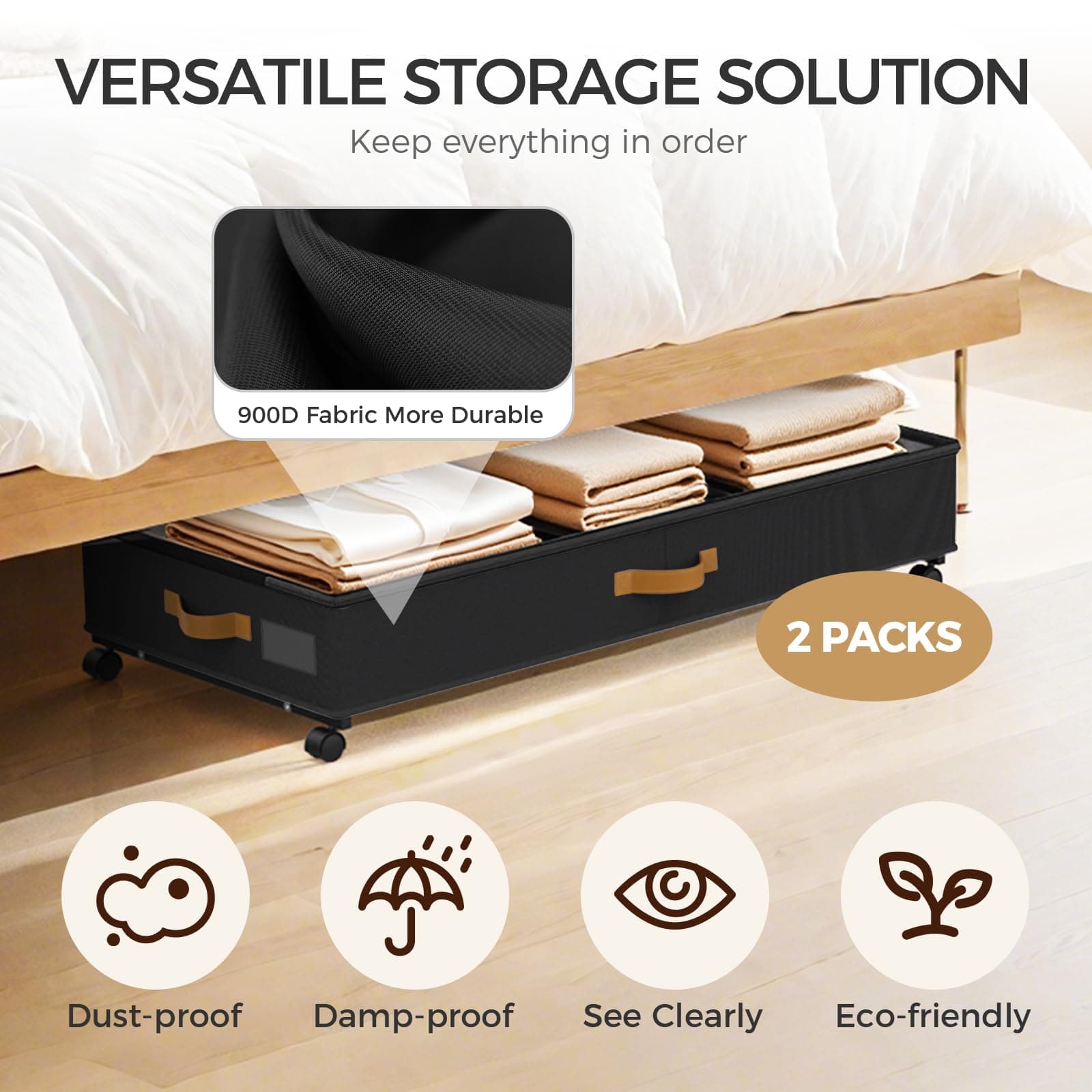 BETBEM Under Bed Storage with Wheels 2-Pack, 75L XXL Under the Bed Storage Conta - Thumbnail 4