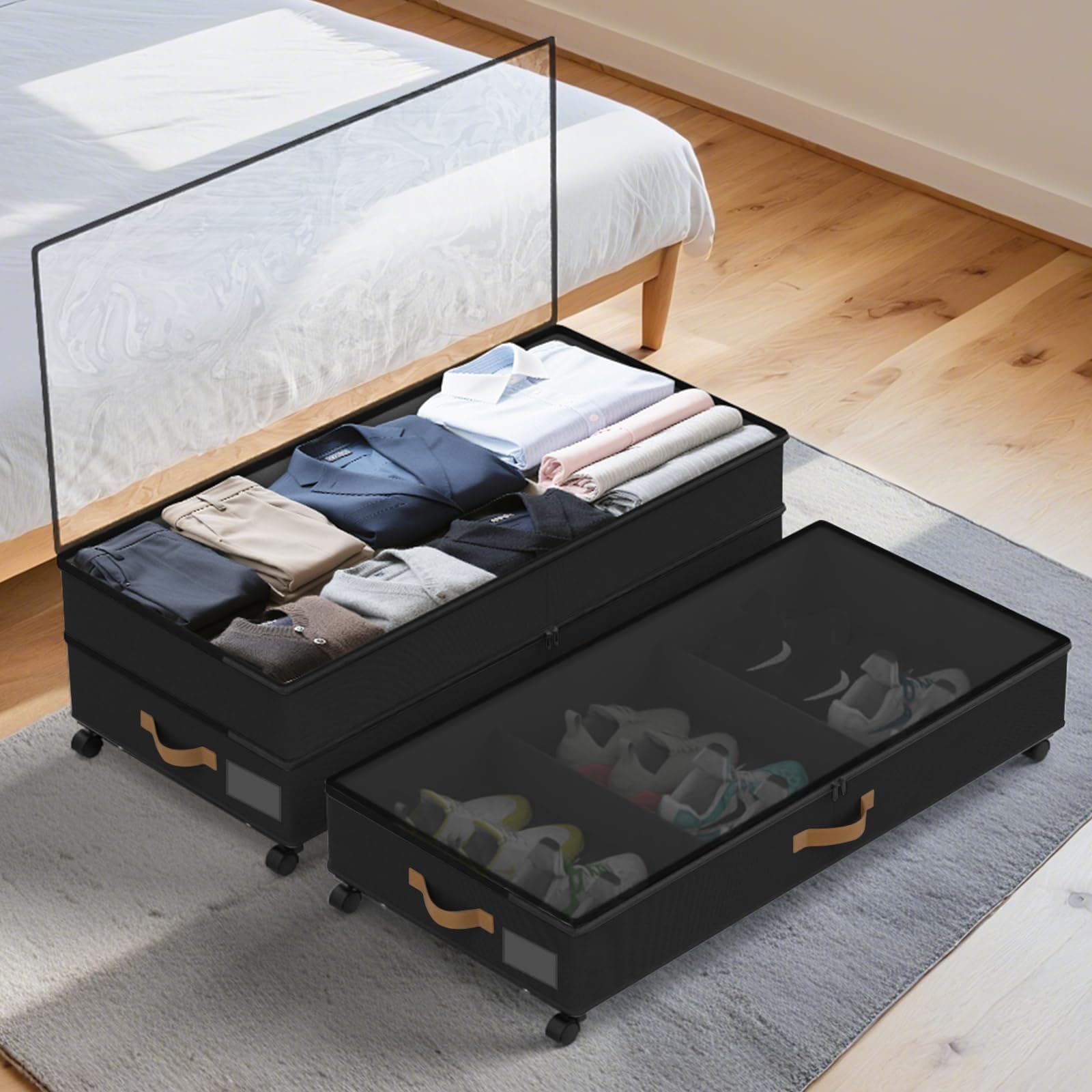 BETBEM Under Bed Storage with Wheels 2-Pack, 75L XXL Under the Bed Storage Conta - Thumbnail 9
