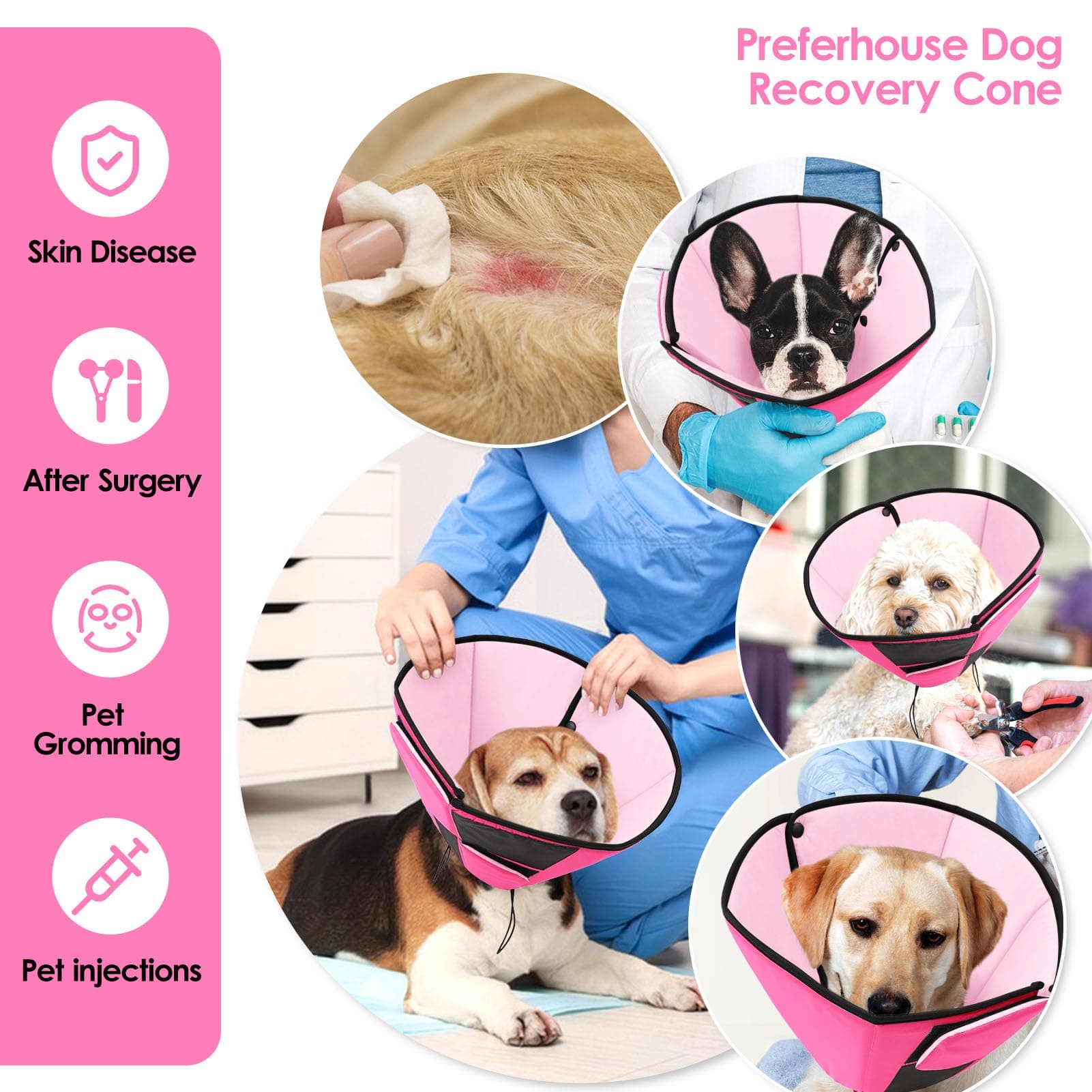 Preferhouse Dog Recovery Collar Cone for Medium Dogs, Adjustable Dog Cone Altern - Thumbnail 4