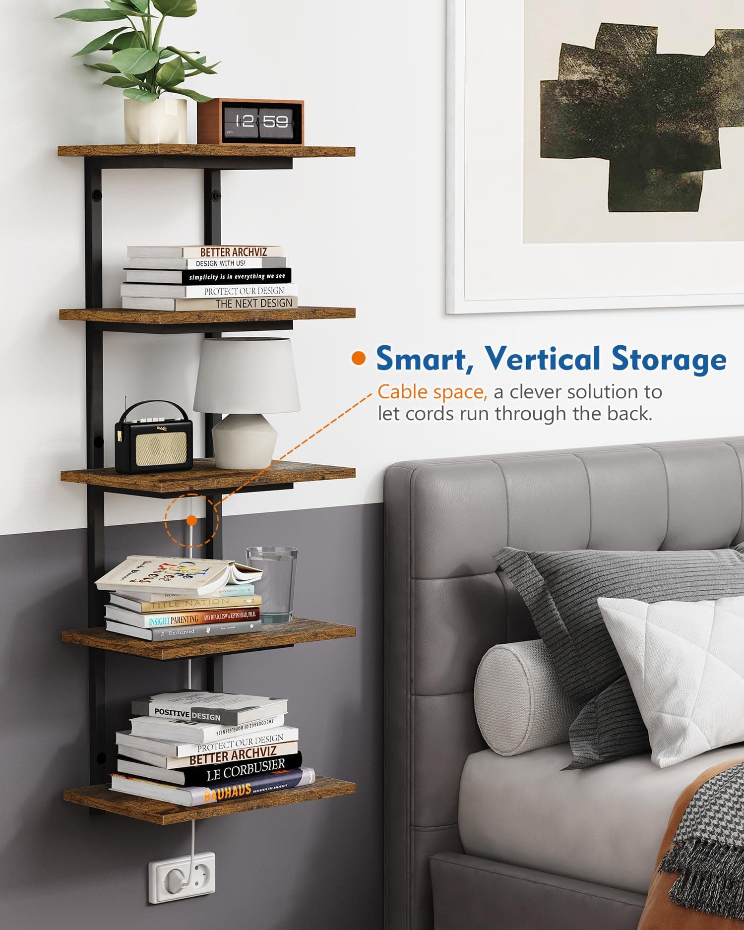 Harwaya 5 Tier Wall Bookshelf Unit for Bedroom Books, Large Floating Book Shelve - Thumbnail 5