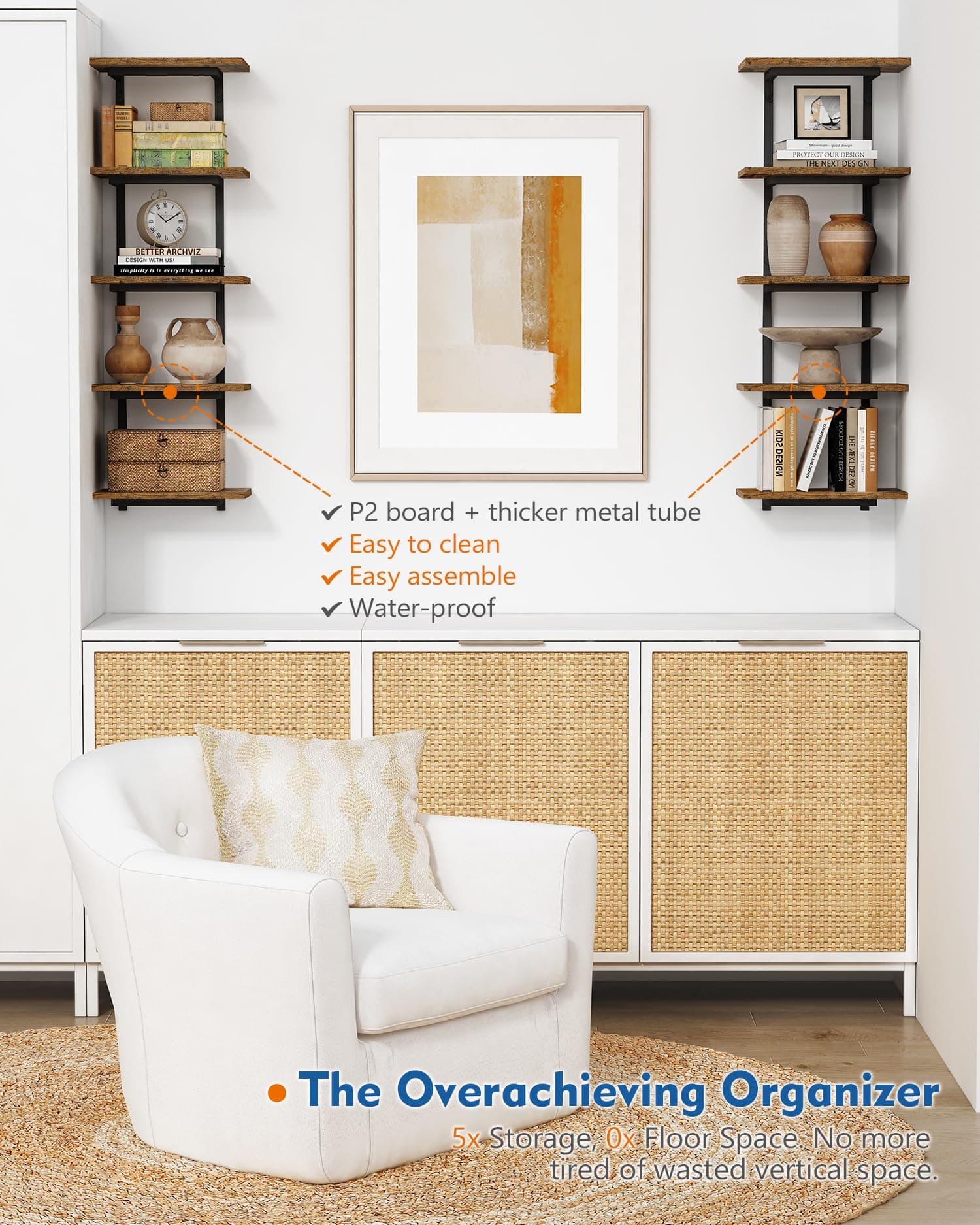 Harwaya 5 Tier Wall Bookshelf Unit for Bedroom Books, Large Floating Book Shelve - Thumbnail 6