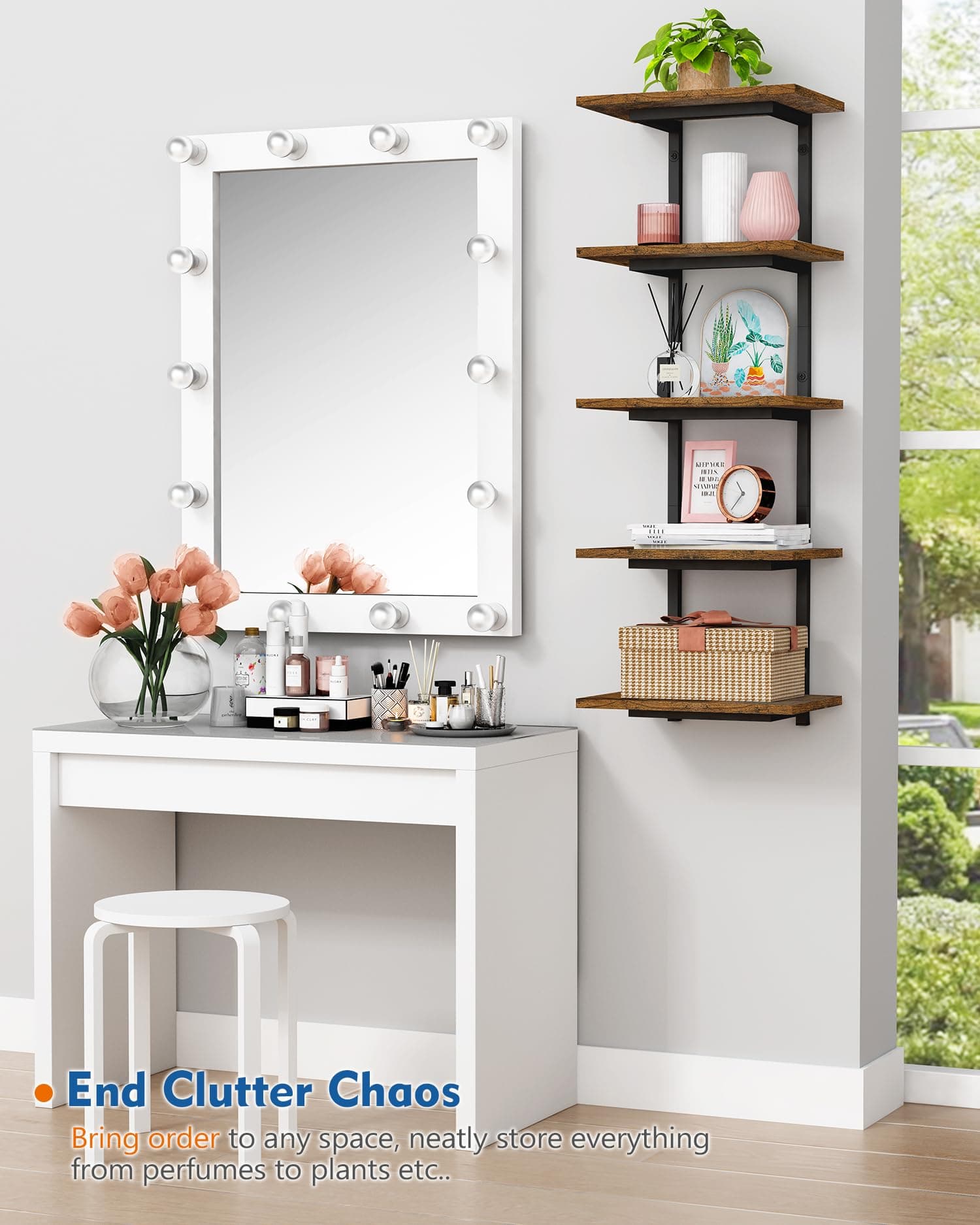 Harwaya 5 Tier Wall Bookshelf Unit for Bedroom Books, Large Floating Book Shelve - Thumbnail 7
