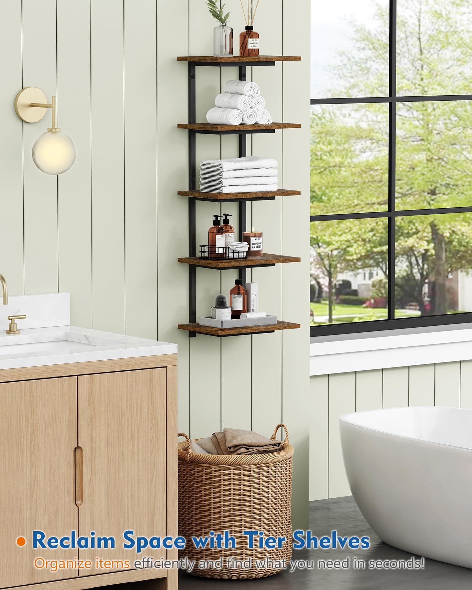 Harwaya 5 Tier Wall Bookshelf Unit for Bedroom Books, Large Floating Book Shelve - Thumbnail 3