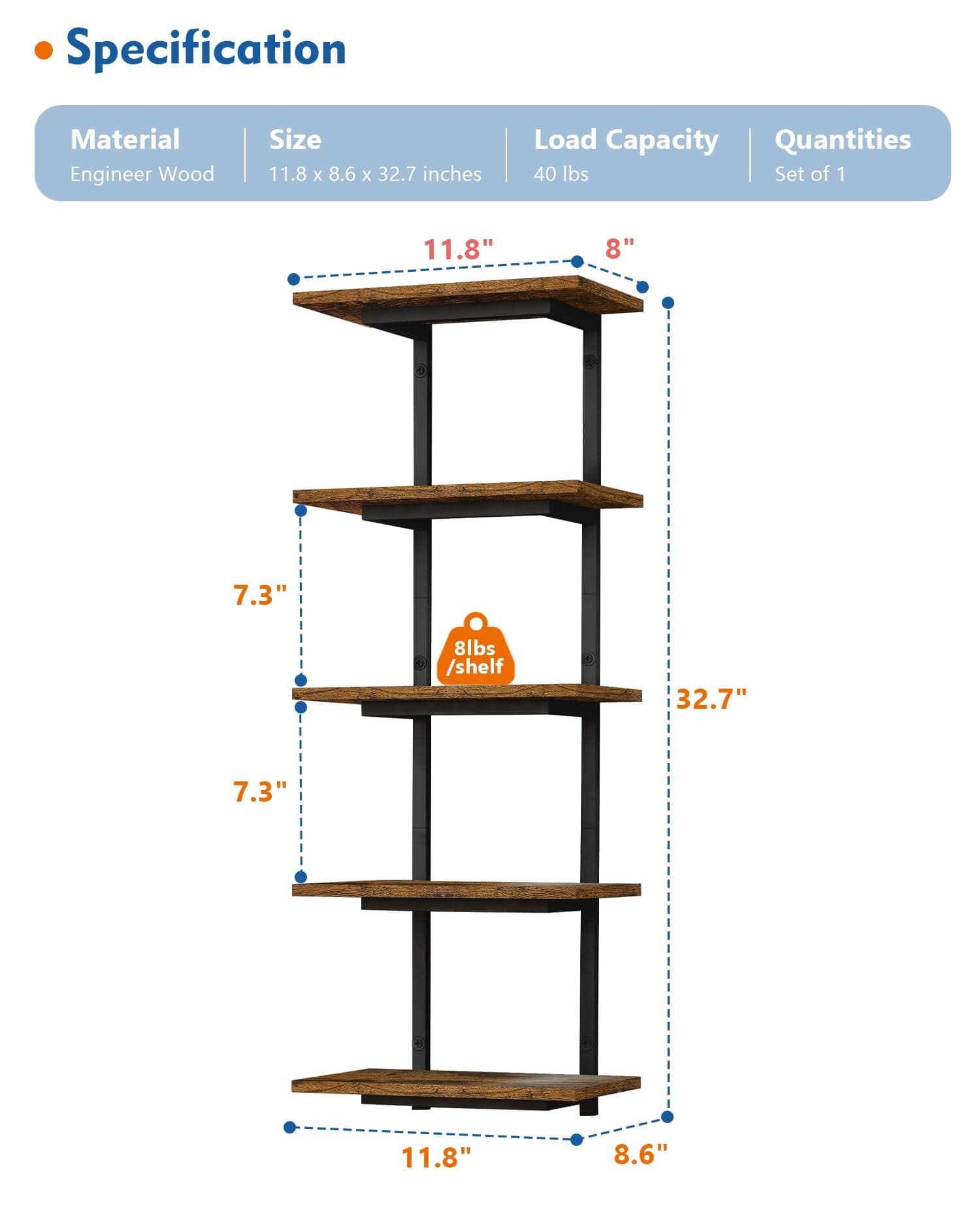 Harwaya 5 Tier Wall Bookshelf Unit for Bedroom Books, Large Floating Book Shelve - Thumbnail 2