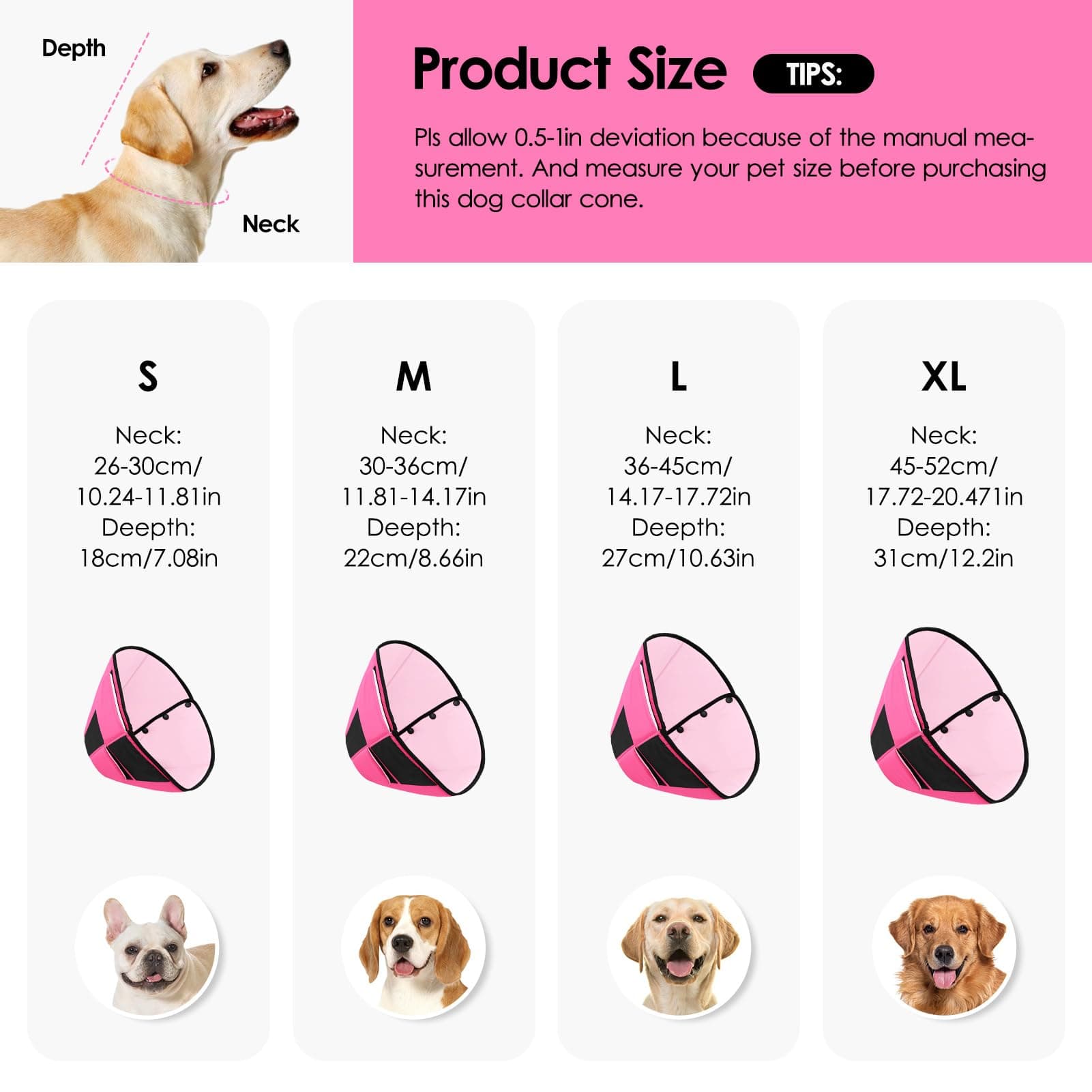 Preferhouse Dog Recovery Collar Cone for Medium Dogs, Adjustable Dog Cone Altern - Thumbnail 7