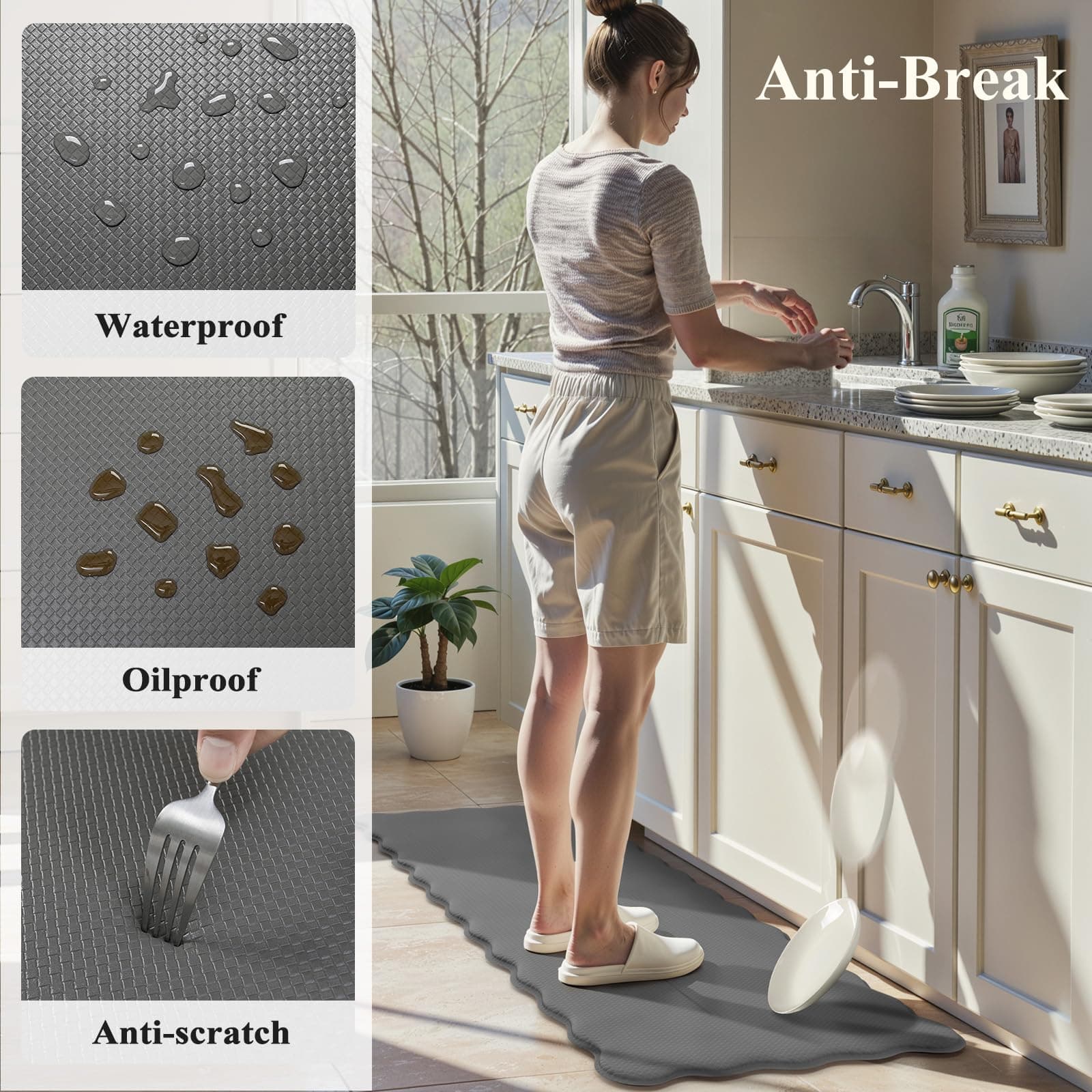 Kimode Anti Fatigue Kitchen Mats Sets of 2 Non Slip Cushioned Memory Foam Kitche - Thumbnail 9