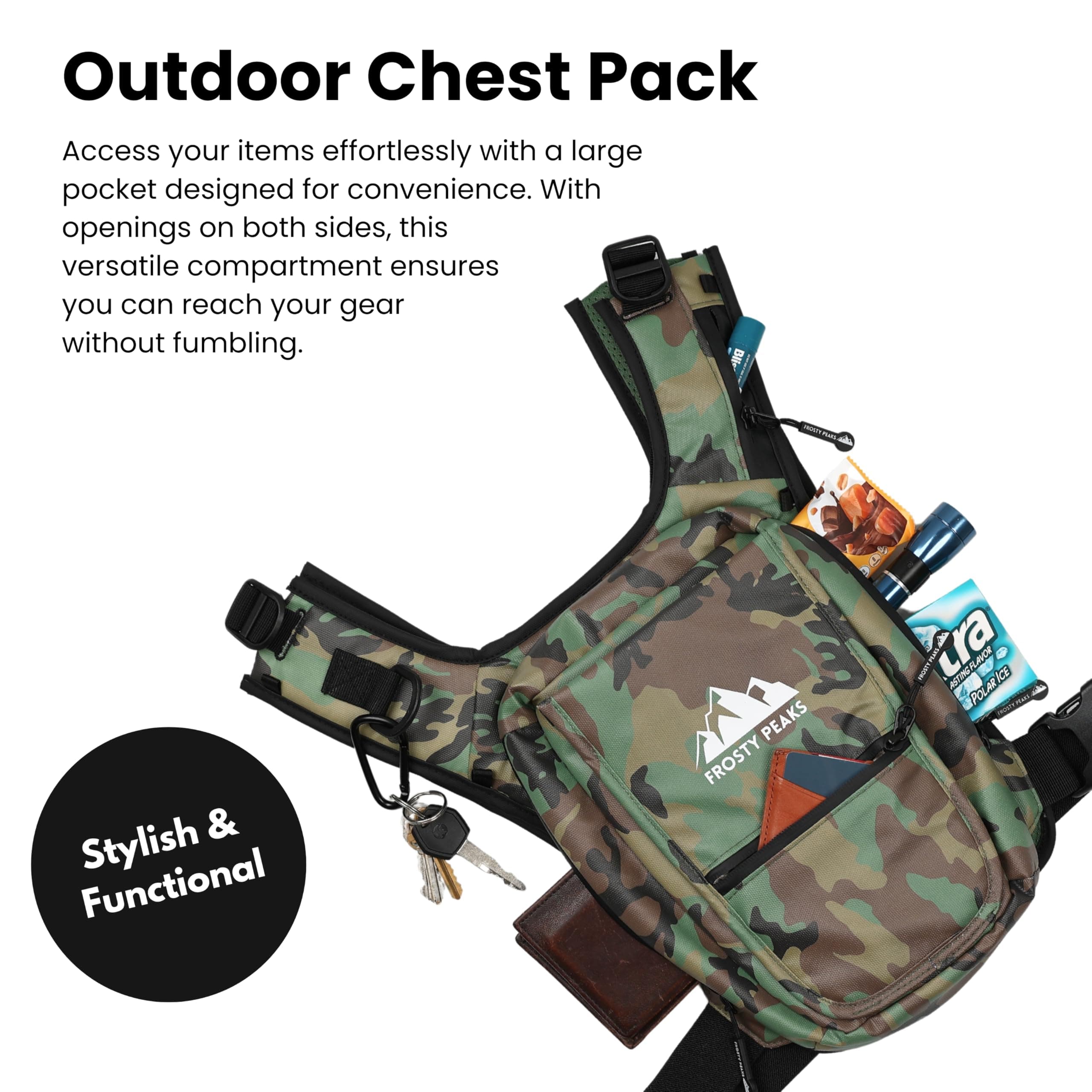 FROSTY PEAKS Minimalist outdoor Chest Pack with Easy-Access Phone Pouch Dual-Sid - Thumbnail 4