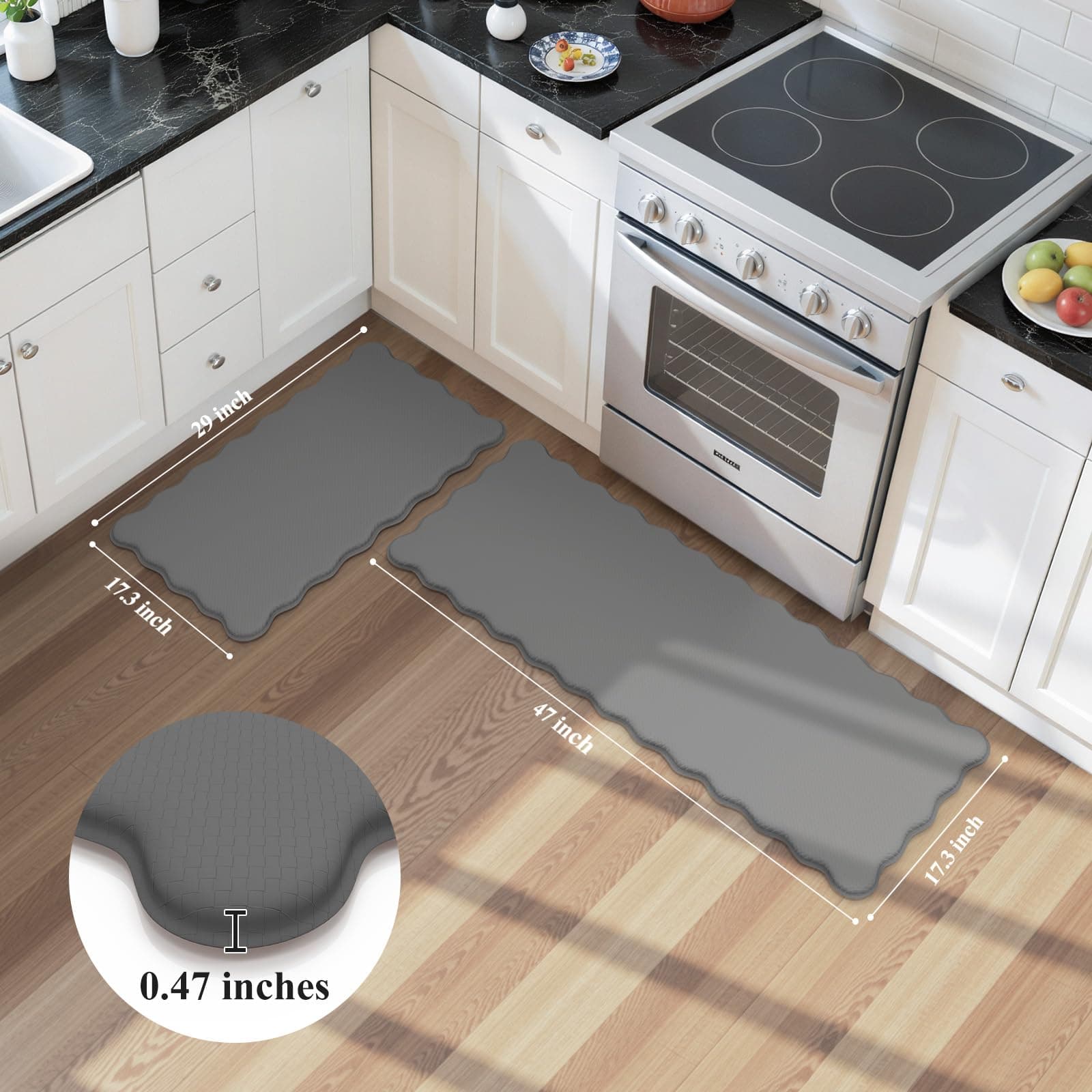 Kimode Anti Fatigue Kitchen Mats Sets of 2 Non Slip Cushioned Memory Foam Kitche - Thumbnail 3