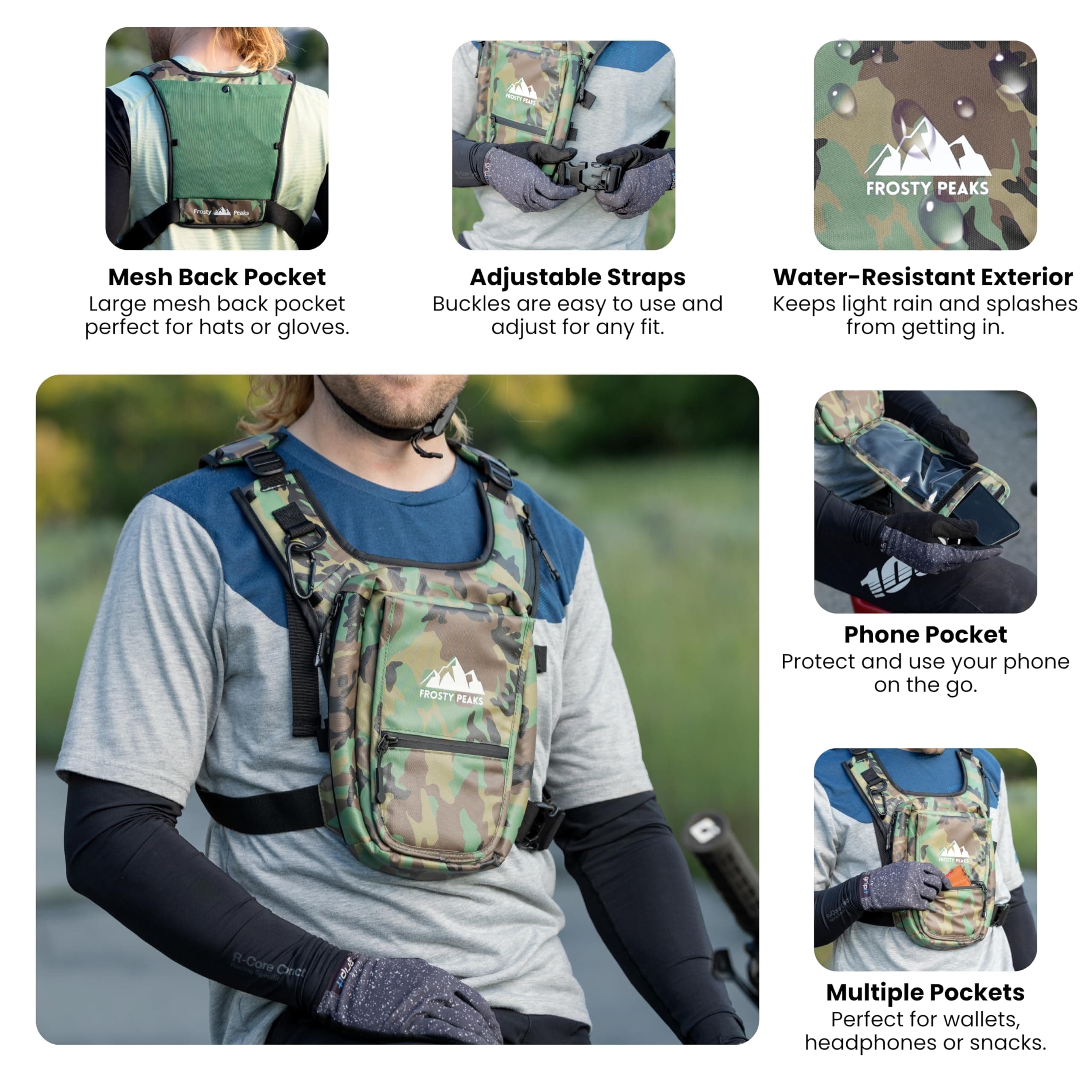 FROSTY PEAKS Minimalist outdoor Chest Pack with Easy-Access Phone Pouch Dual-Sid - Thumbnail 2
