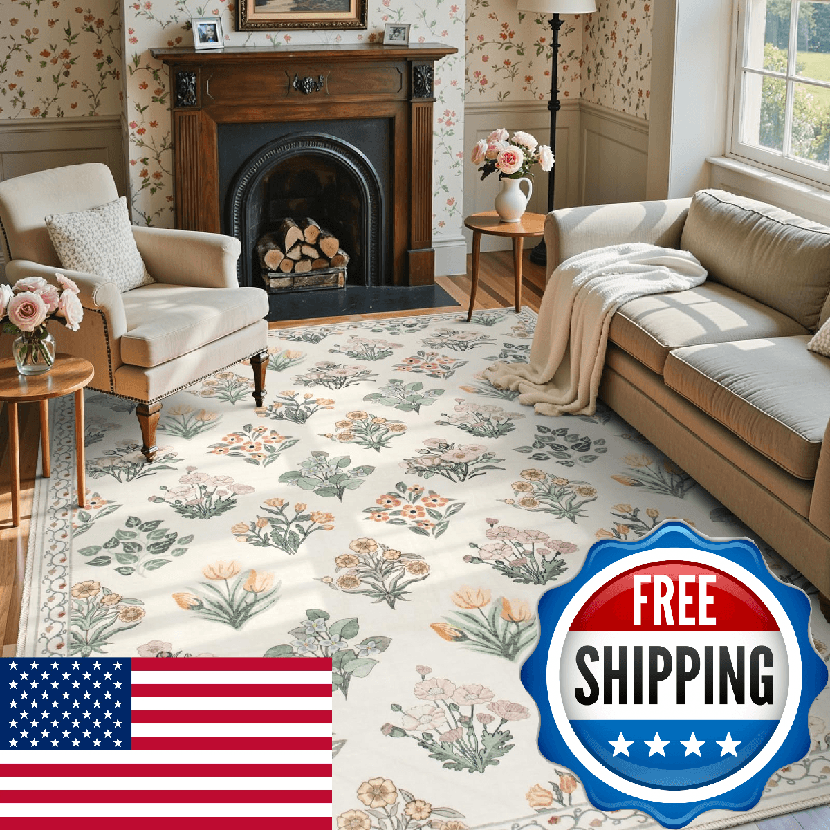 Wonnitar 5x7 Rug for Bedroom Decor, Washable Nursery Rug for Baby, Neutral Ultra - Image 1