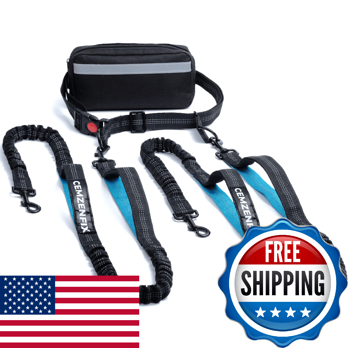 Hands Free Dog Leash for 2 Dogs – Waist Leash for Dog Walking with Dual Bungee, - Image 1