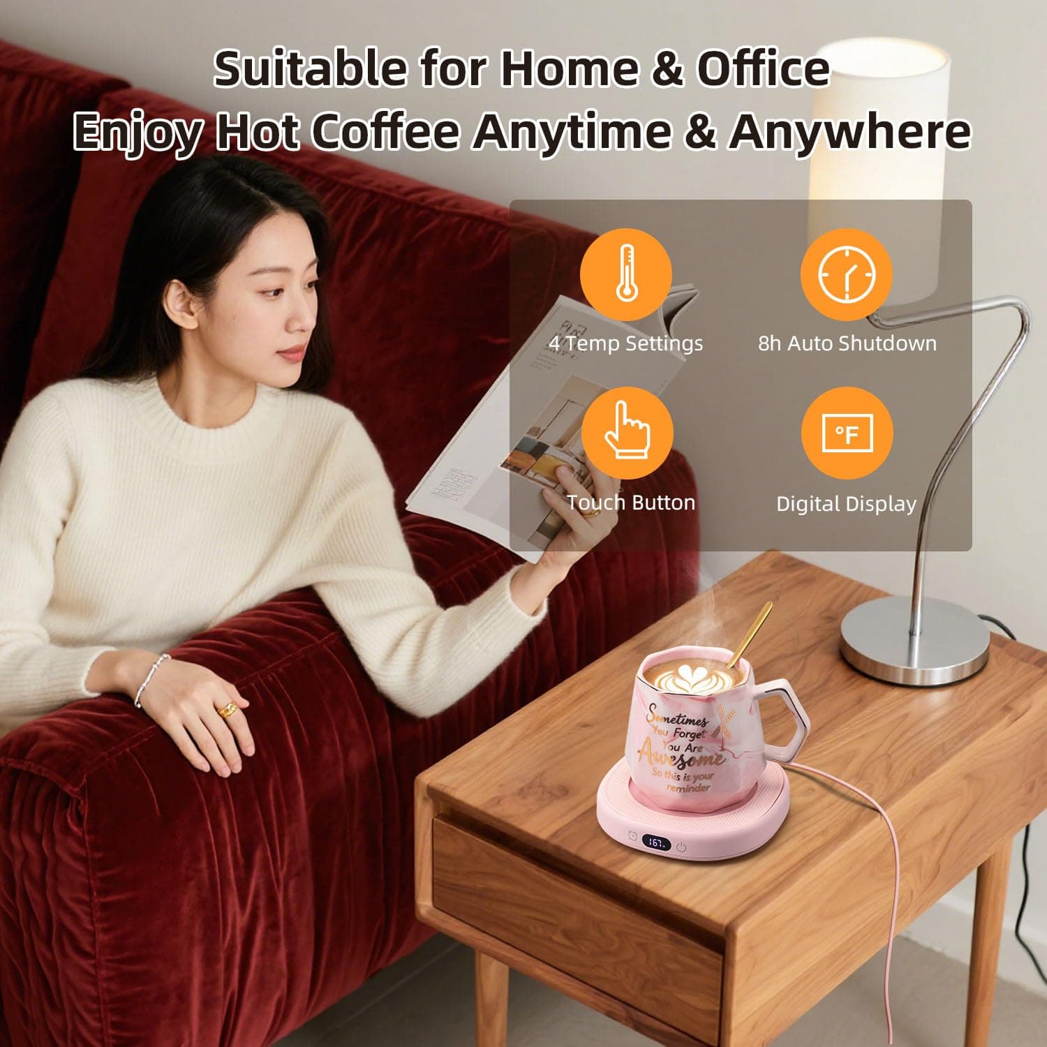 Coffee Mug Warmer & You are Awesome Mug Set, Smart Heated Electric Cup Warmer fo - Thumbnail 3