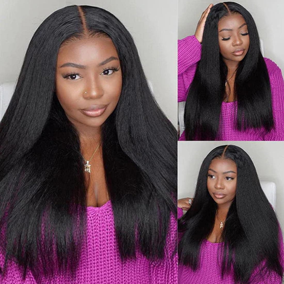 V Part Wigs Human Hair Kinky Straight Human Hair Wig Upgrade U Part Human Hair W - Thumbnail 4