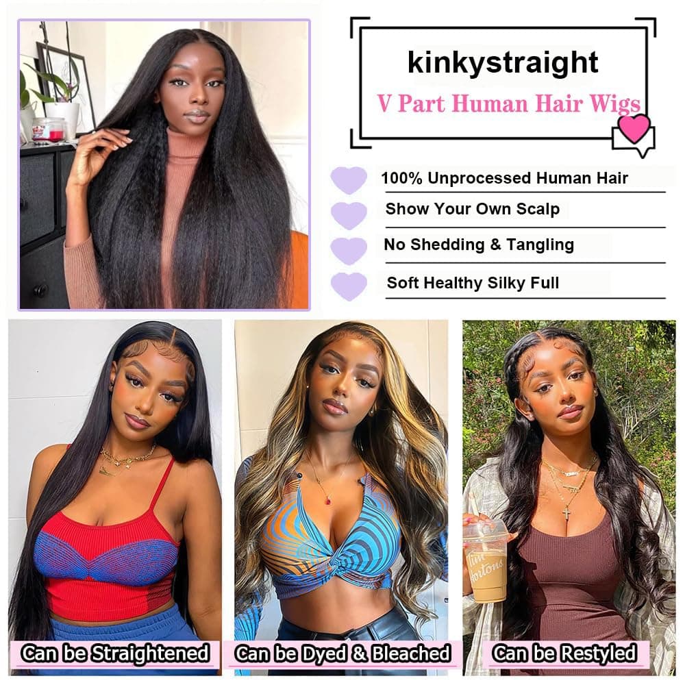 V Part Wigs Human Hair Kinky Straight Human Hair Wig Upgrade U Part Human Hair W - Thumbnail 6