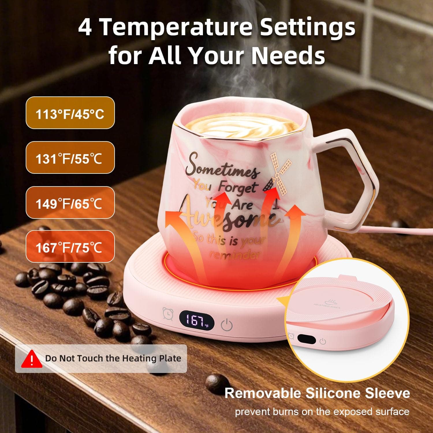 Coffee Mug Warmer & You are Awesome Mug Set, Smart Heated Electric Cup Warmer fo - Thumbnail 2