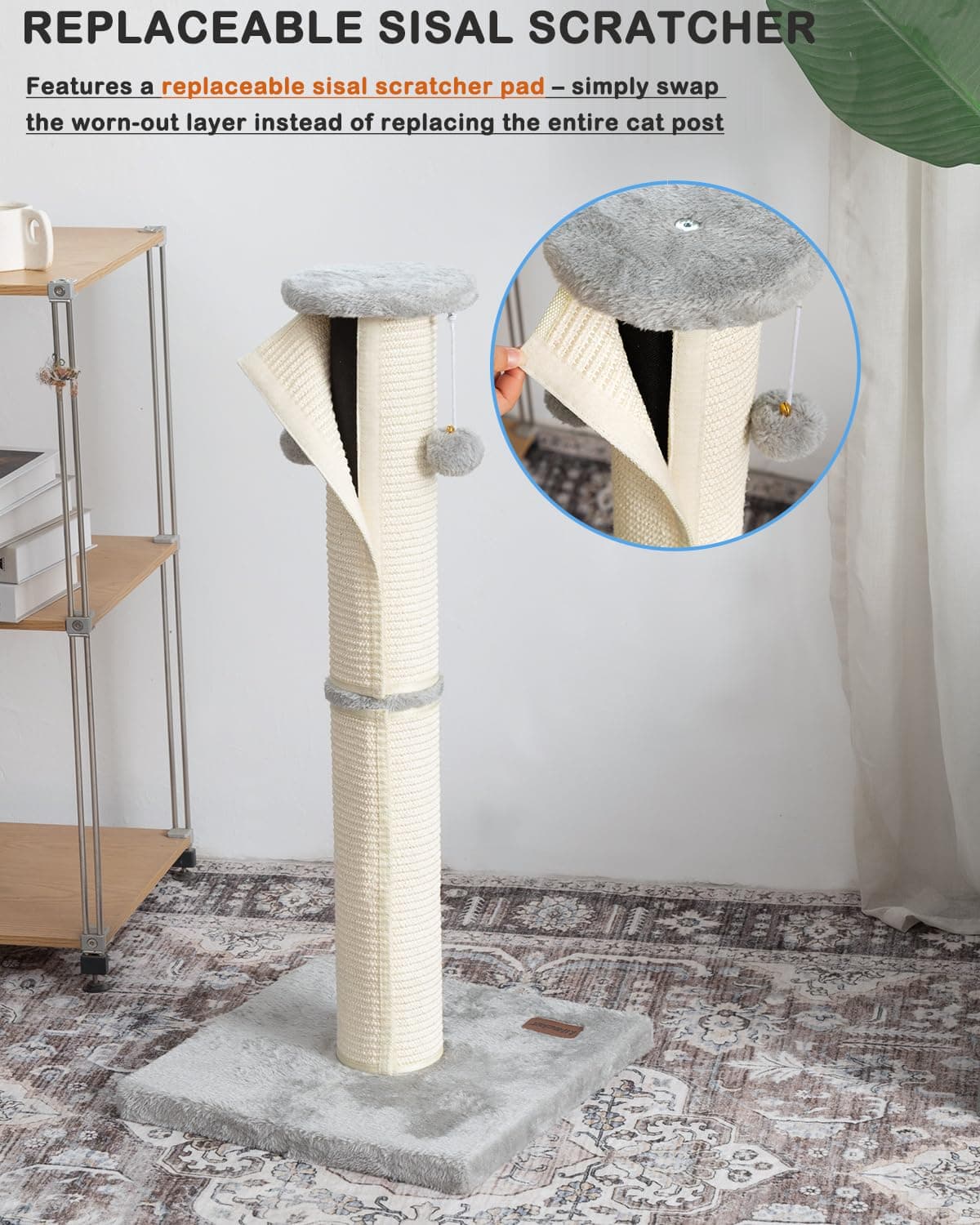 Kilodor Cat Scratching Post 34 Inches Large Sturdy Cat Post with Replaceable Sis - Thumbnail 4