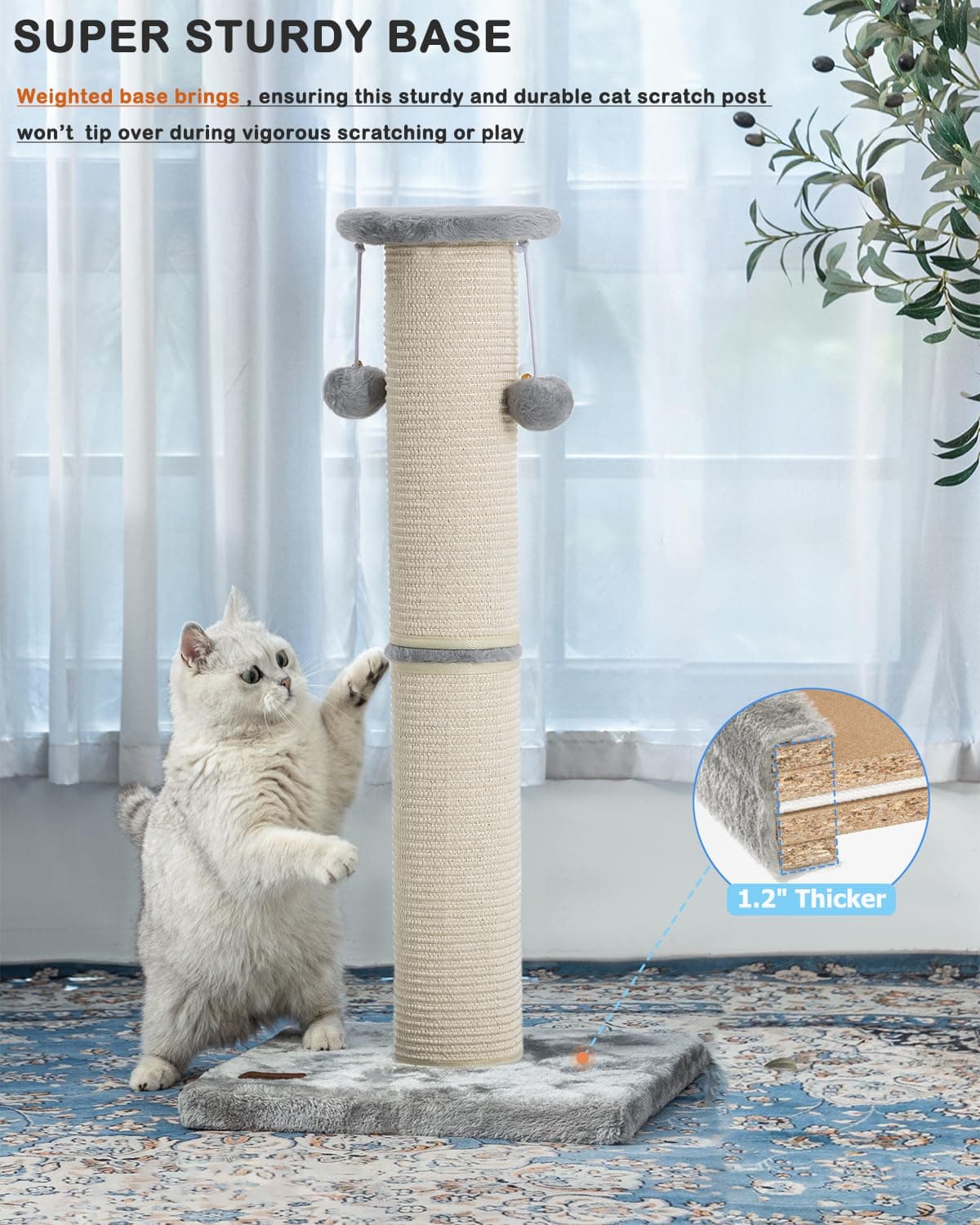 Kilodor Cat Scratching Post 34 Inches Large Sturdy Cat Post with Replaceable Sis - Thumbnail 6