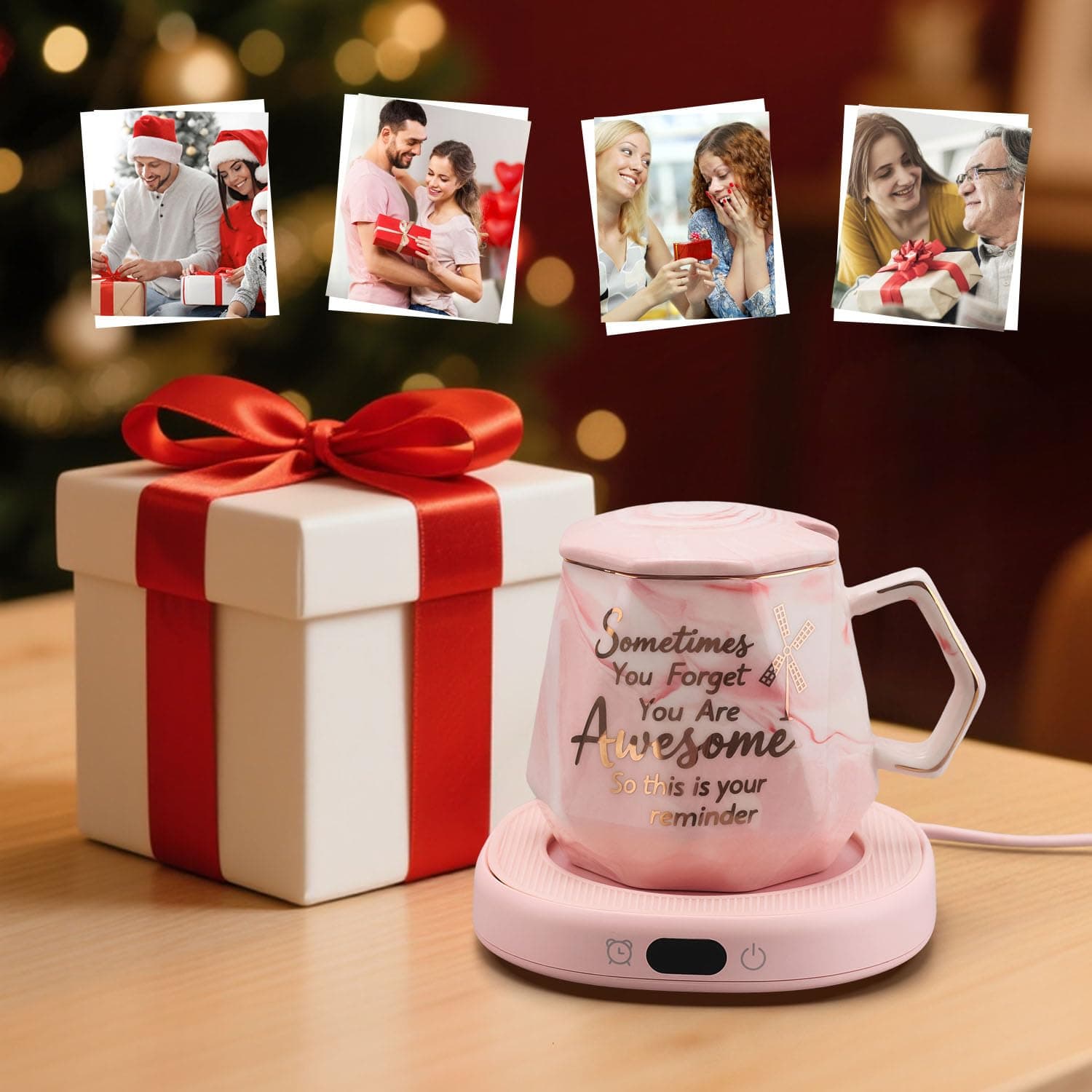 Coffee Mug Warmer & You are Awesome Mug Set, Smart Heated Electric Cup Warmer fo - Thumbnail 7