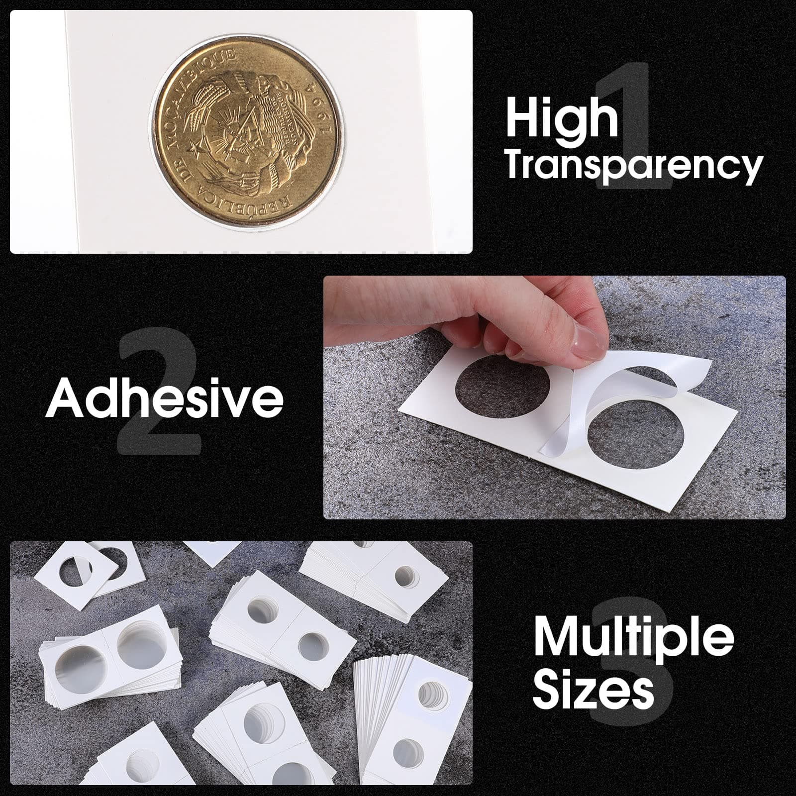 Outus 300 Self Adhesive Coin Holders Cardboard 2x2 Inches Collectors Supplies As - Thumbnail 4