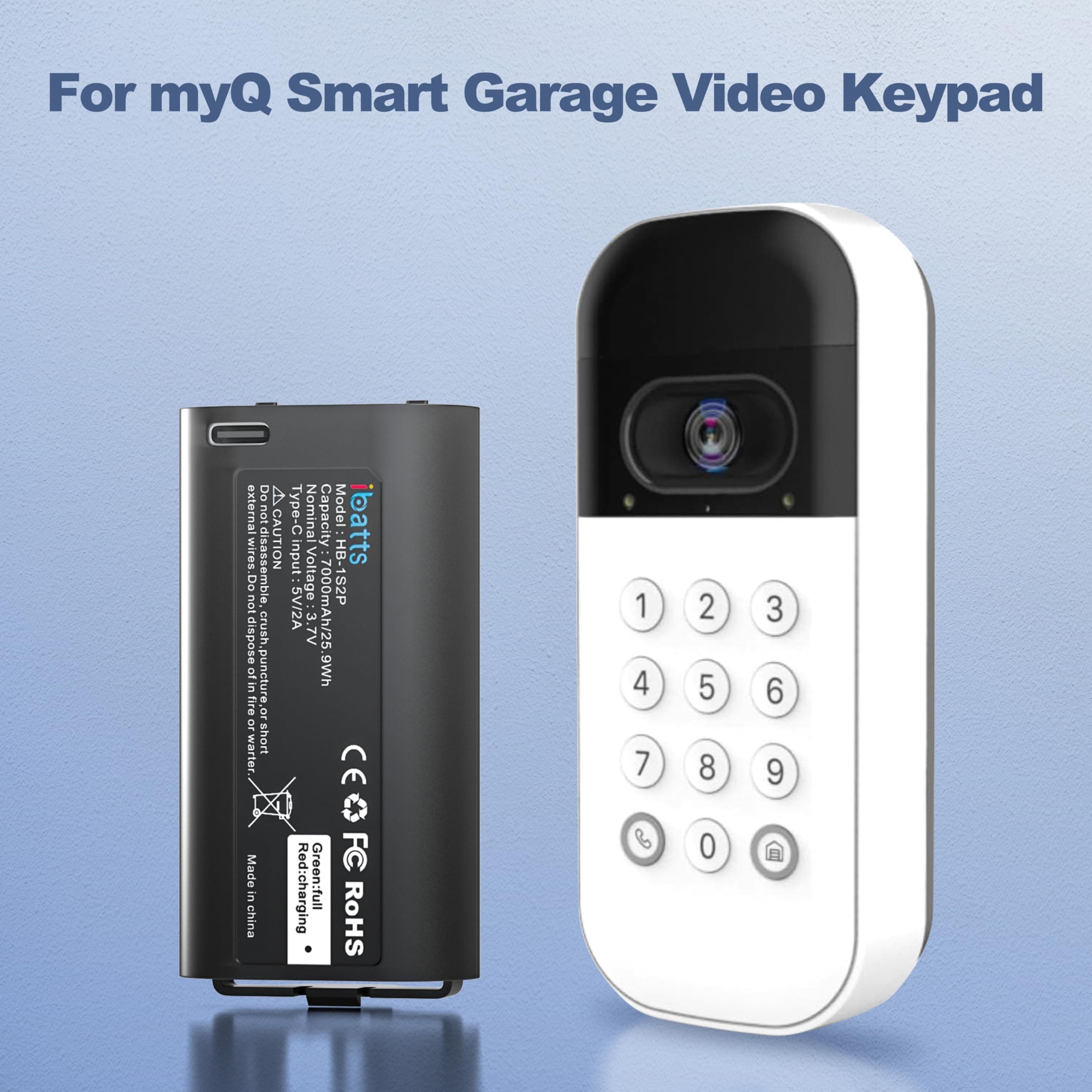 IBATTS 2 Pack 7000mAh Replacement Battery for MyQ Garage Video Keypad Rechargeab - Thumbnail 3
