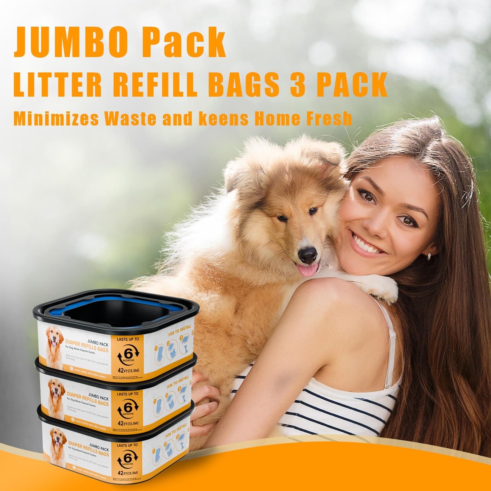 42FT Jumbo Square Refills Disposal Bags Refill Compatible with Pe.t Dogs Gen.ie - Thumbnail 8