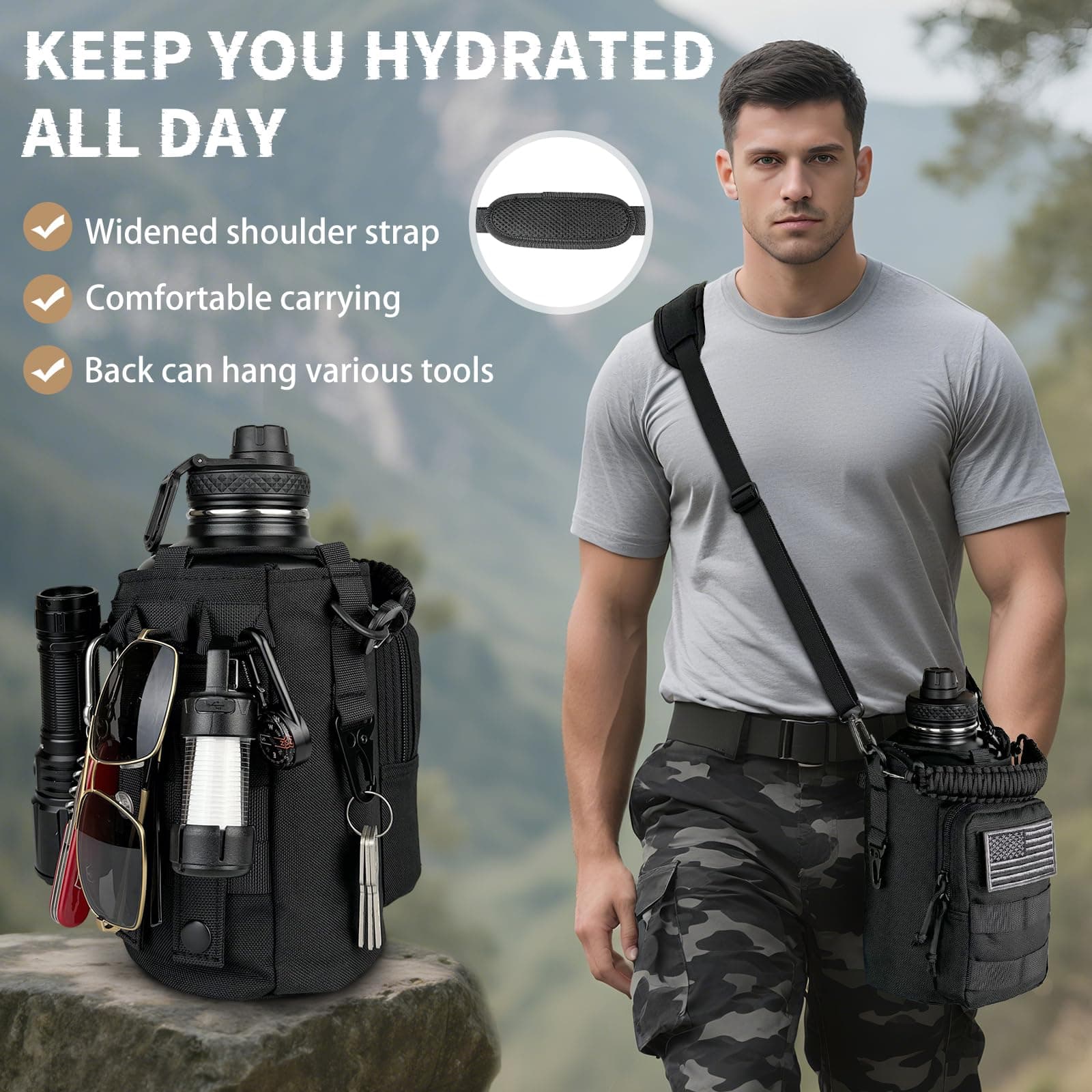 DEFUNX Half Gallon Water Bottle Insulated with Sleeve - Tactical 64 oz Stainless - Thumbnail 3