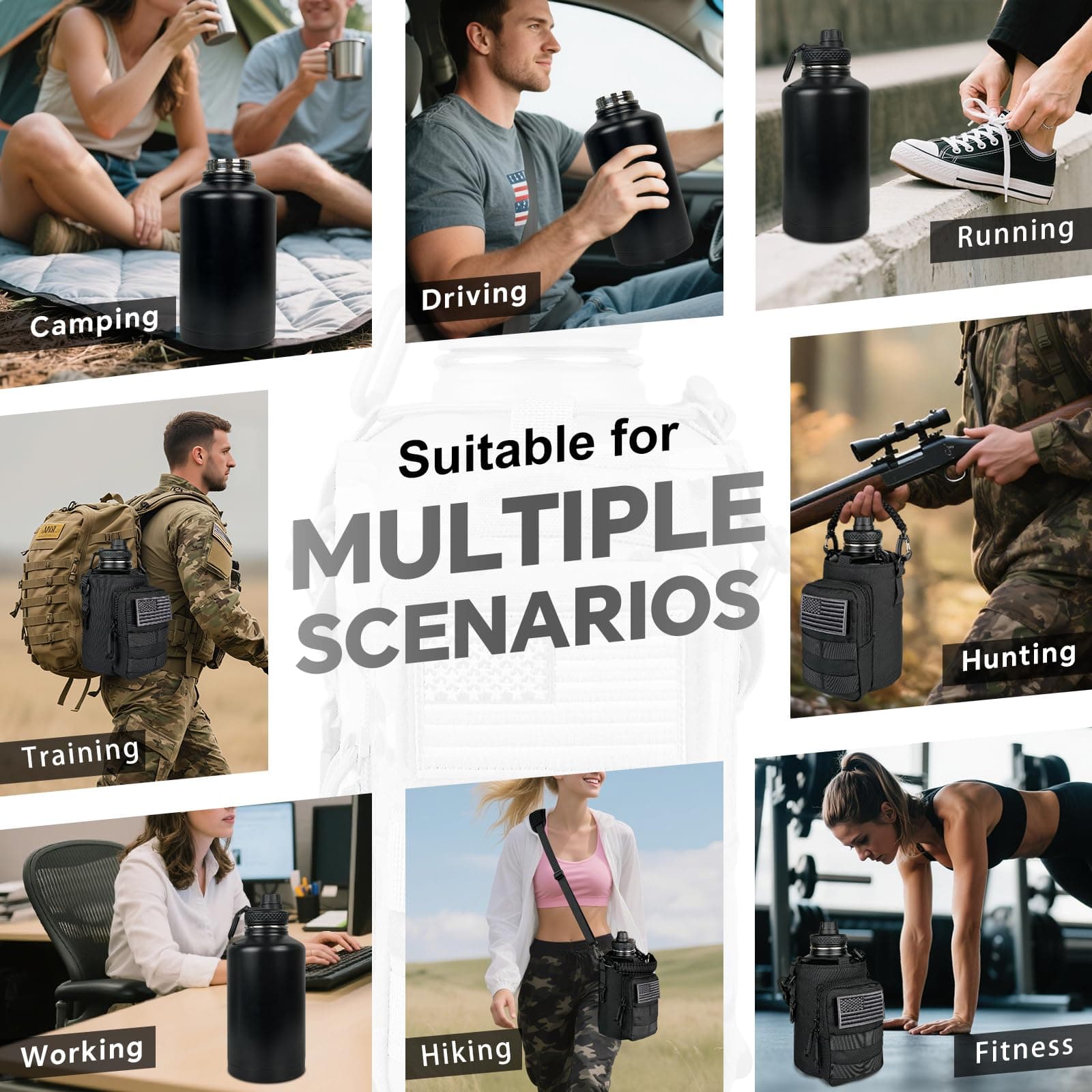 DEFUNX Half Gallon Water Bottle Insulated with Sleeve - Tactical 64 oz Stainless - Thumbnail 8