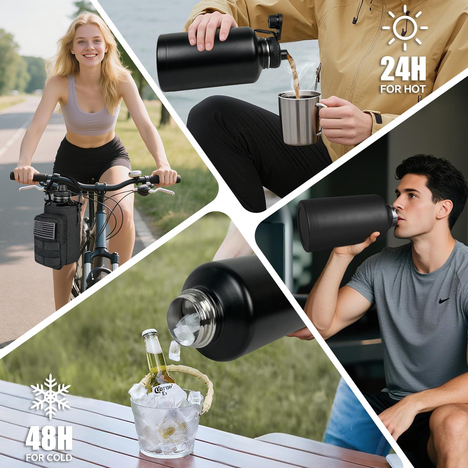 DEFUNX Half Gallon Water Bottle Insulated with Sleeve - Tactical 64 oz Stainless - Thumbnail 7
