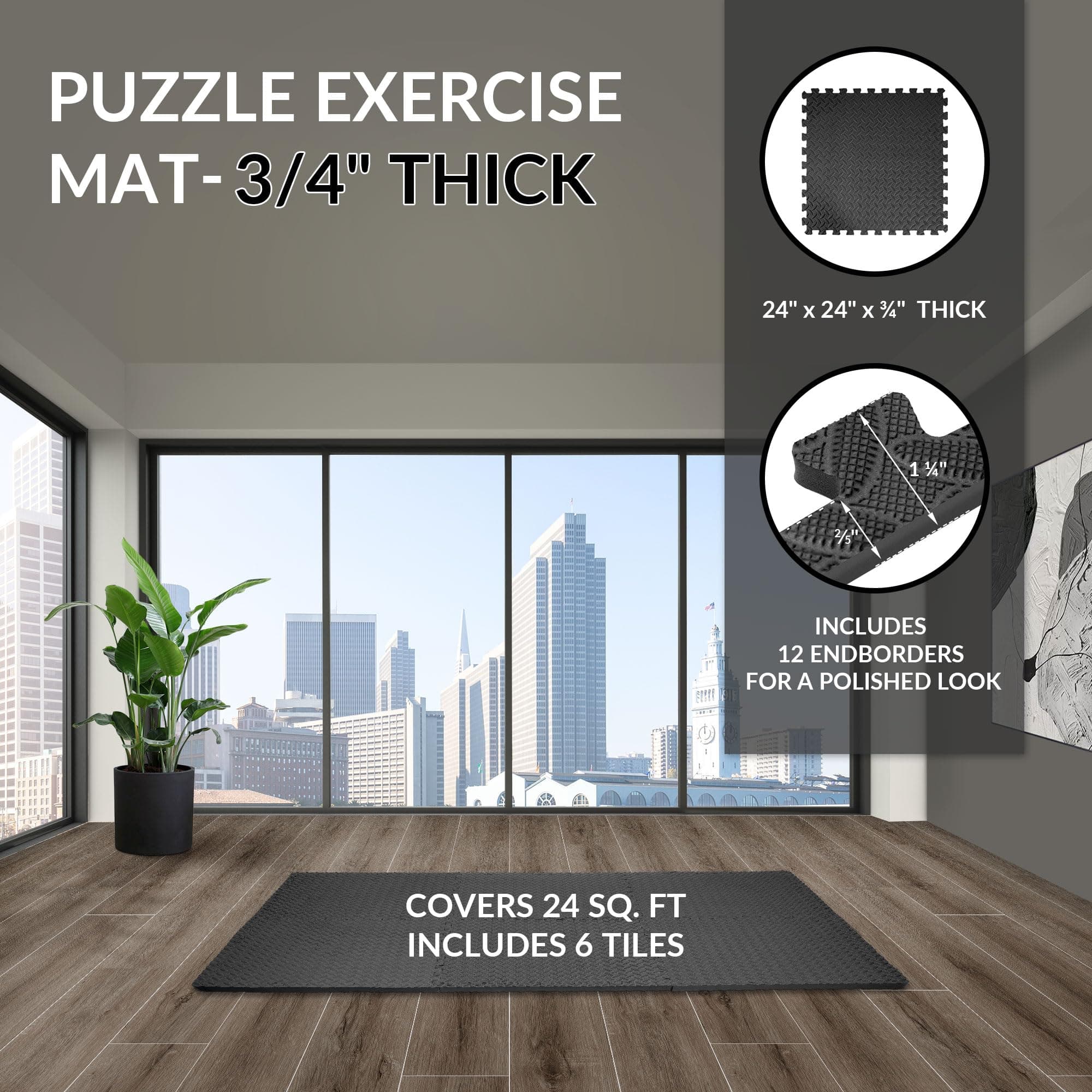 Fitvids Puzzle Exercise Gym Flooring Mat, 3/4" Thick High-Density EVA Interlocki - Thumbnail 2