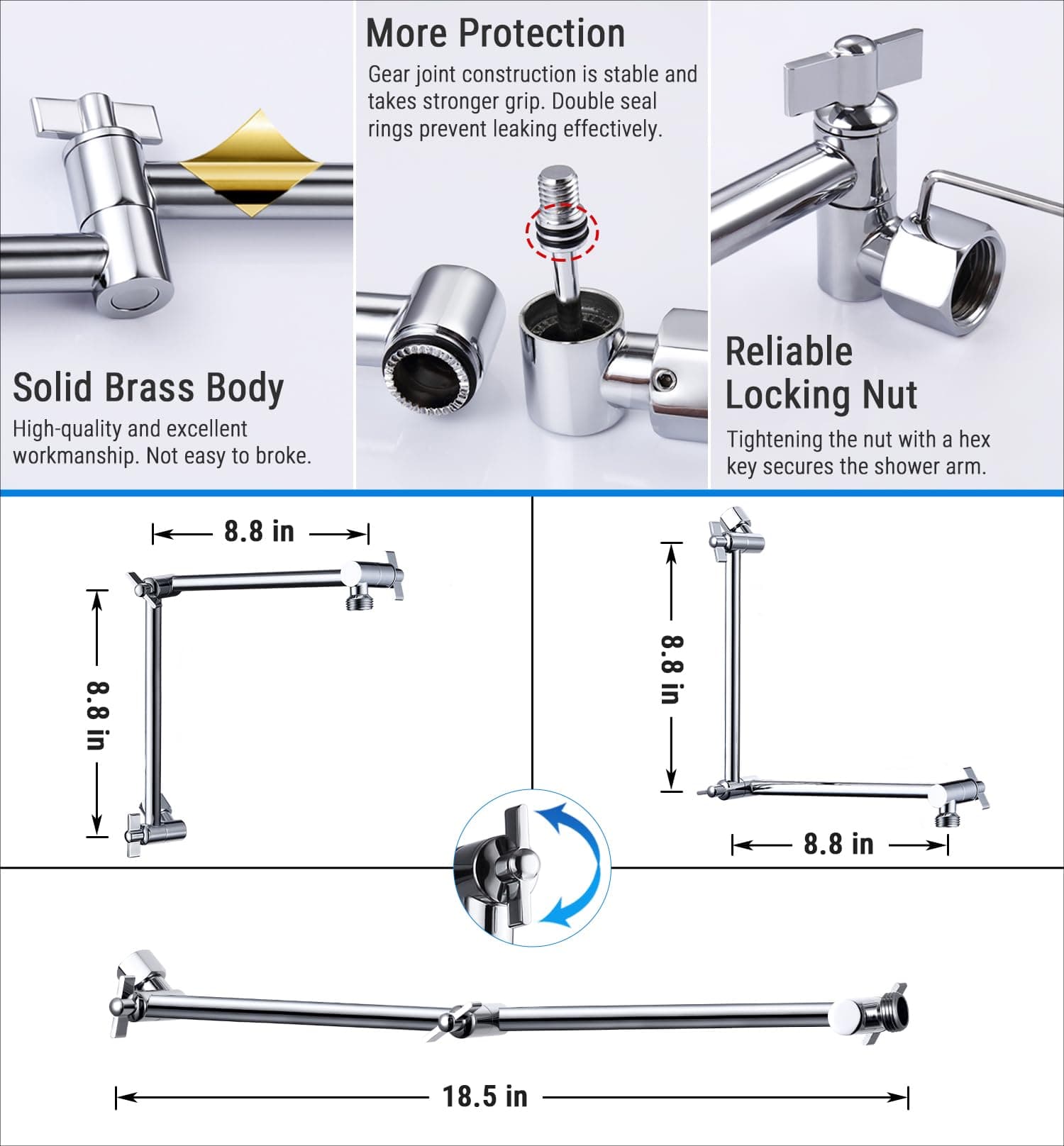 G-Promise 18 Inch Shower Head Extension Arm with Shower Arm and Flange, Solid Br - Thumbnail 4