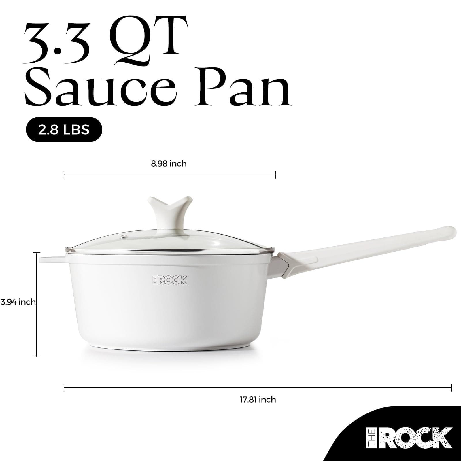 The Rock Soho Ceramic Nonstick Saucepan with Lid 3.3 Quarts Non Toxic Small Pot - Thumbnail 2