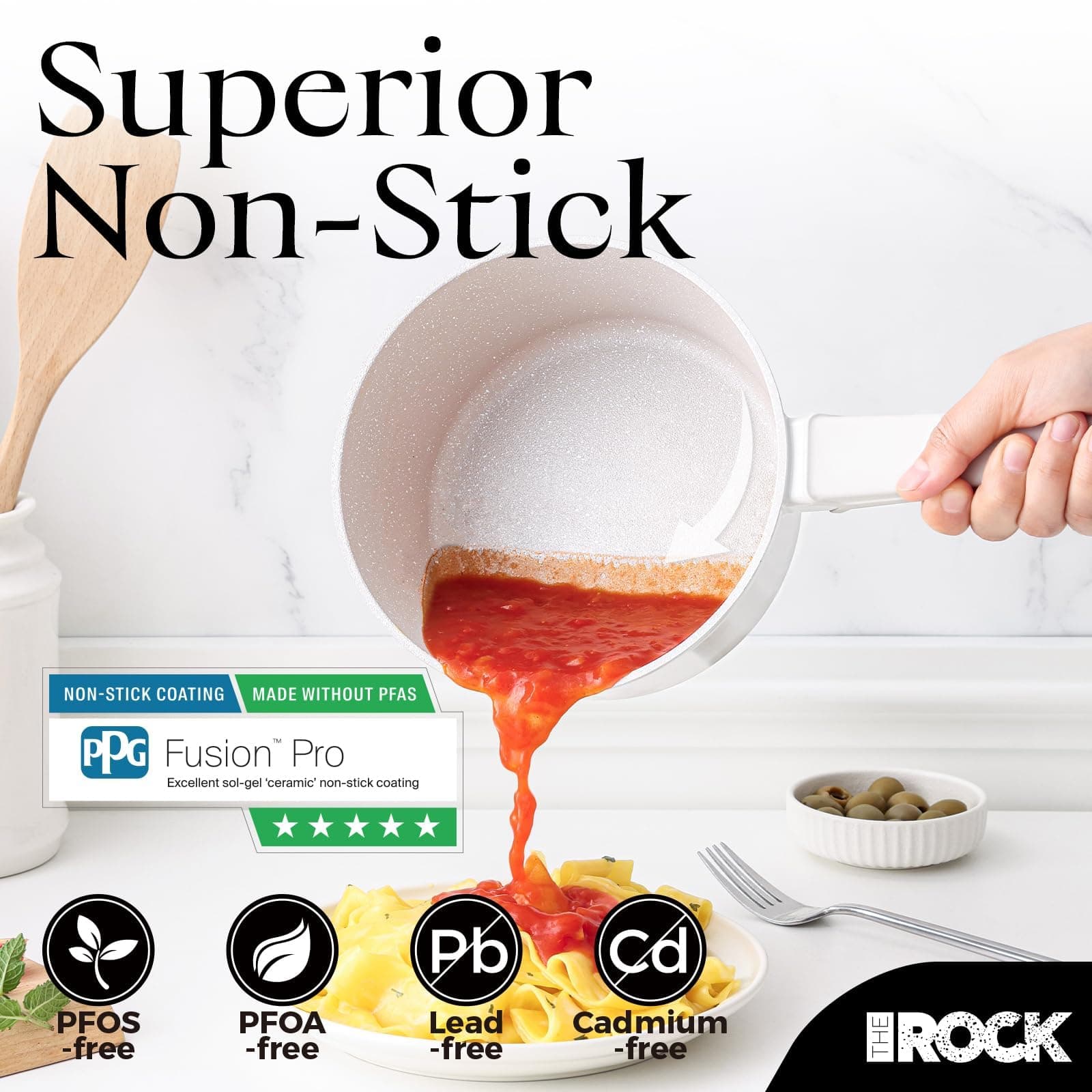 The Rock Soho Ceramic Nonstick Saucepan with Lid 3.3 Quarts Non Toxic Small Pot - Thumbnail 4