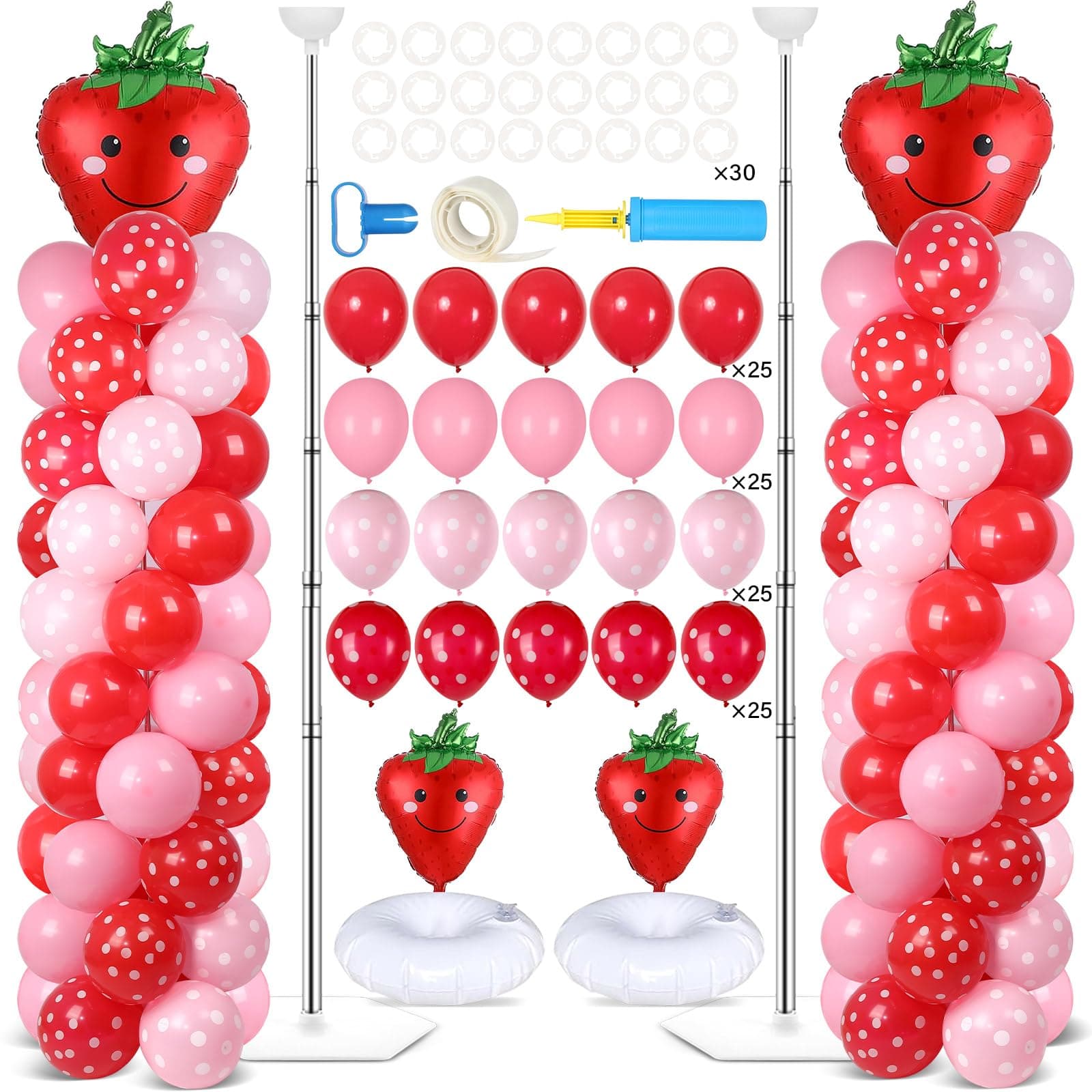 2 Sets Strawberry Party Balloon Column Stand Kit With 102 Sweet 1st Strawberry F - Image 1