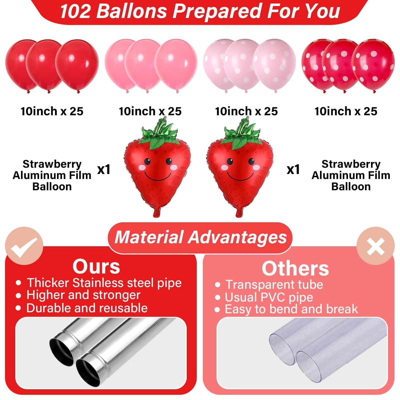 2 Sets Strawberry Party Balloon Column Stand Kit With 102 Sweet 1st Strawberry F - Thumbnail 3